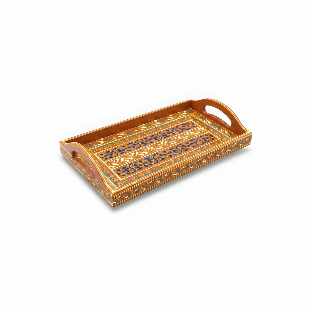 Terracotta Swati hand-painted wooden long serving tray 8x16 inch - view 2