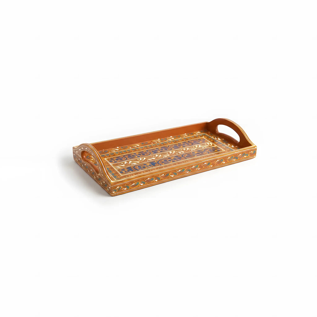 Terracotta Swati hand-painted wooden long serving tray 8x16 inch - view 3