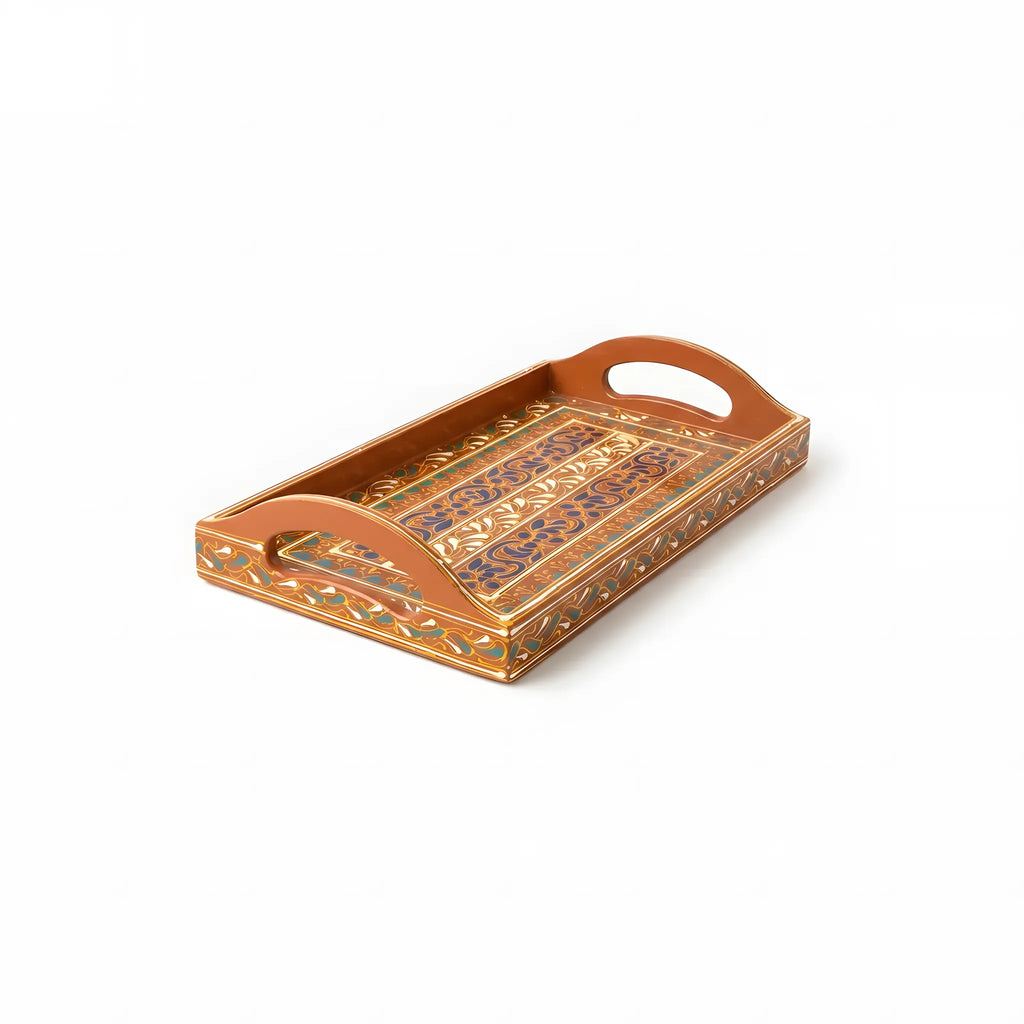 Terracotta Swati hand-painted wooden long serving tray 8x16 inch - view 4