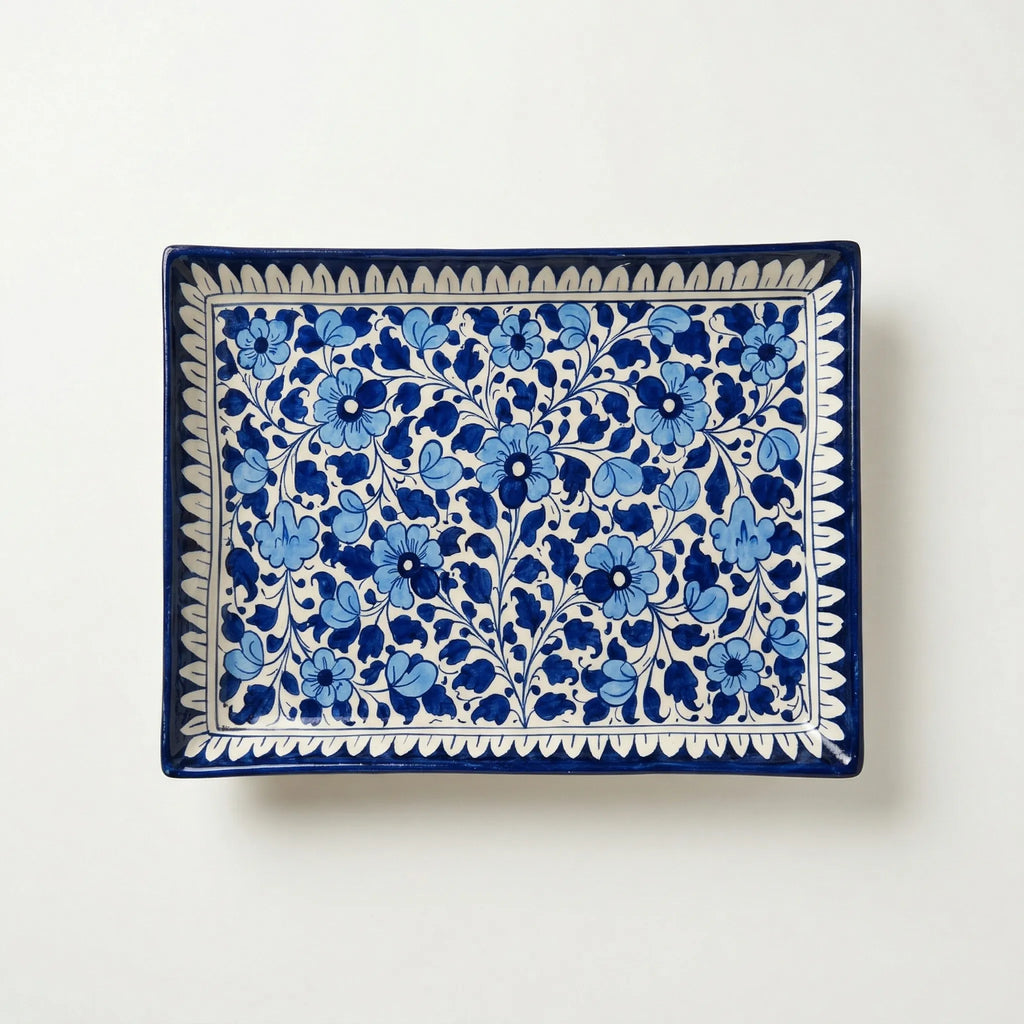 Blue Pottery Serving Tray – 10x15 Inch Hand-Painted Ceramic Dish| Multani Blue Pottery
