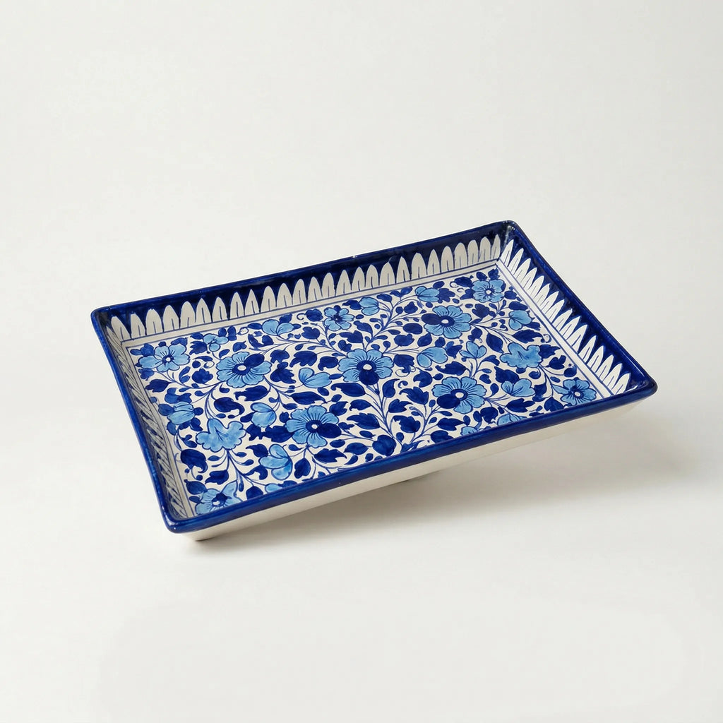 Blue Pottery Serving Tray – 10x15 Inch Hand-Painted Ceramic Dish| Multani Blue Pottery