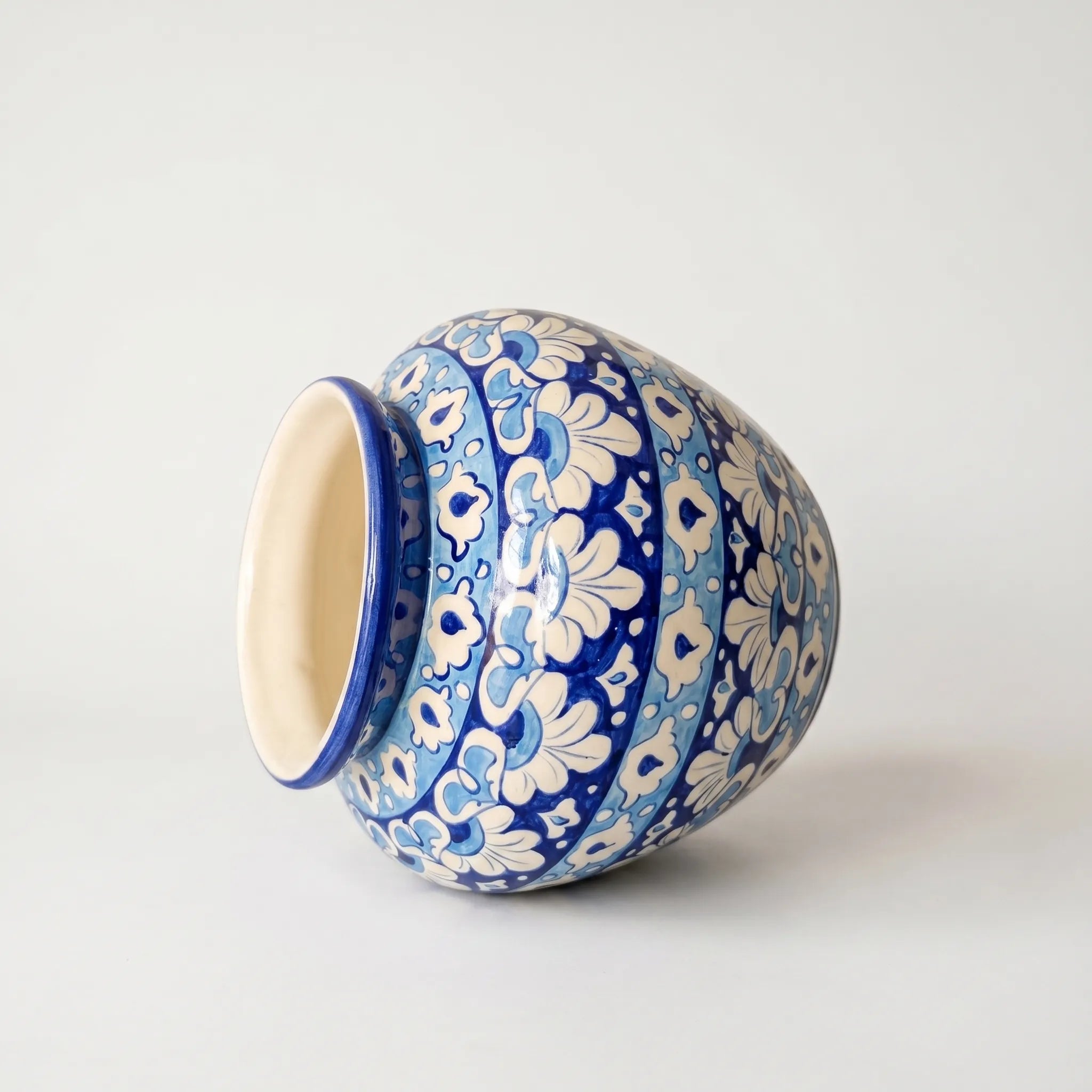 Blue Pottery Apple Vase – 9” Round Ceramic Decoration Vase