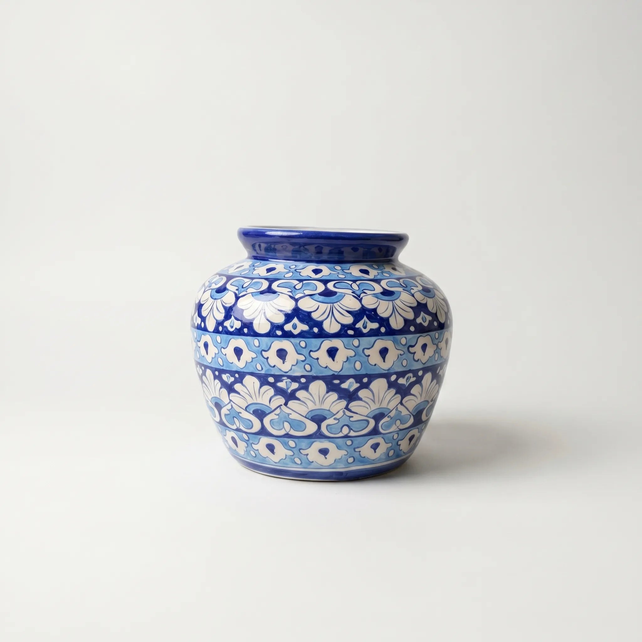 Blue Pottery Apple Vase – 9” Round Ceramic Decoration Vase
