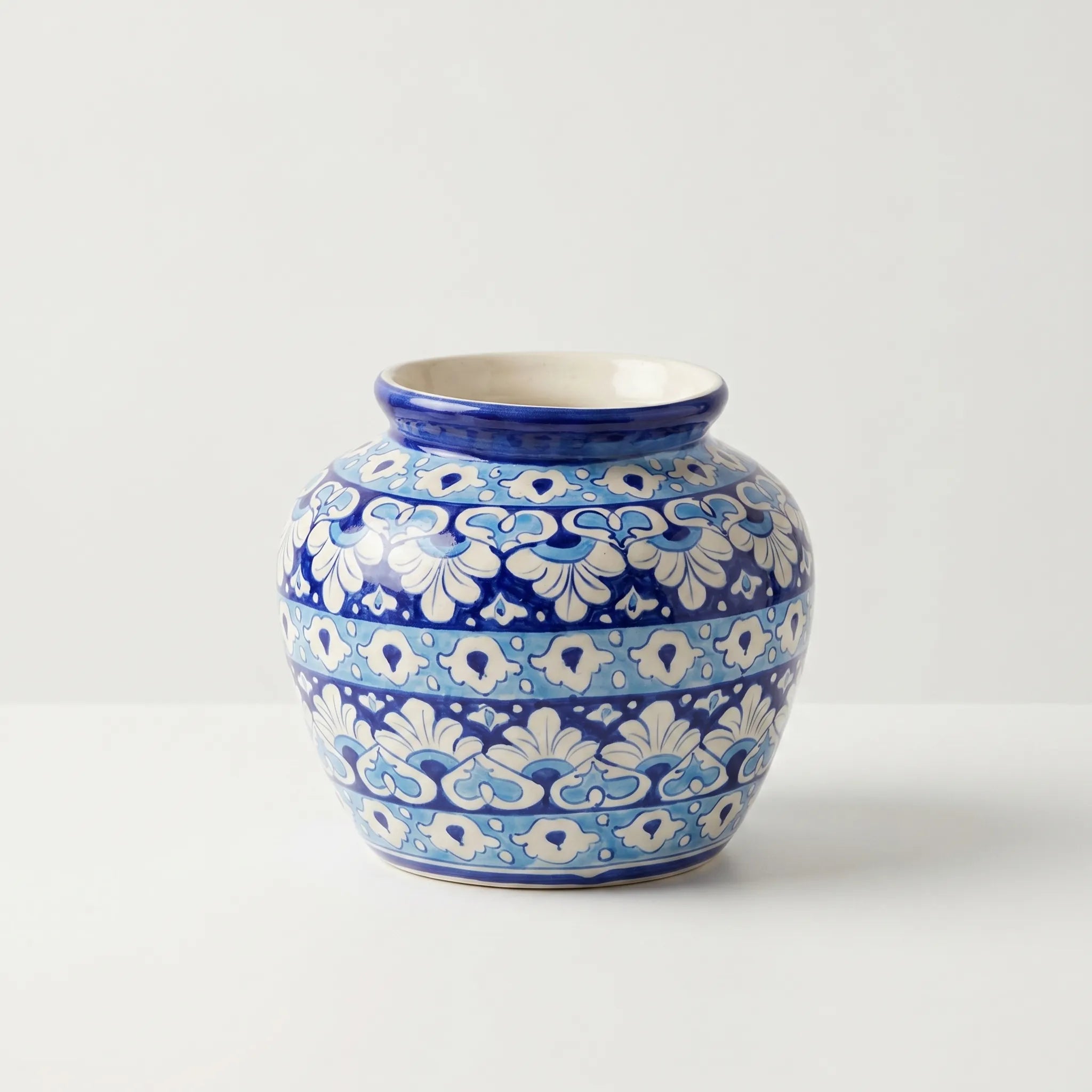 Blue Pottery Apple Vase – 9” Round Ceramic Decoration Vase