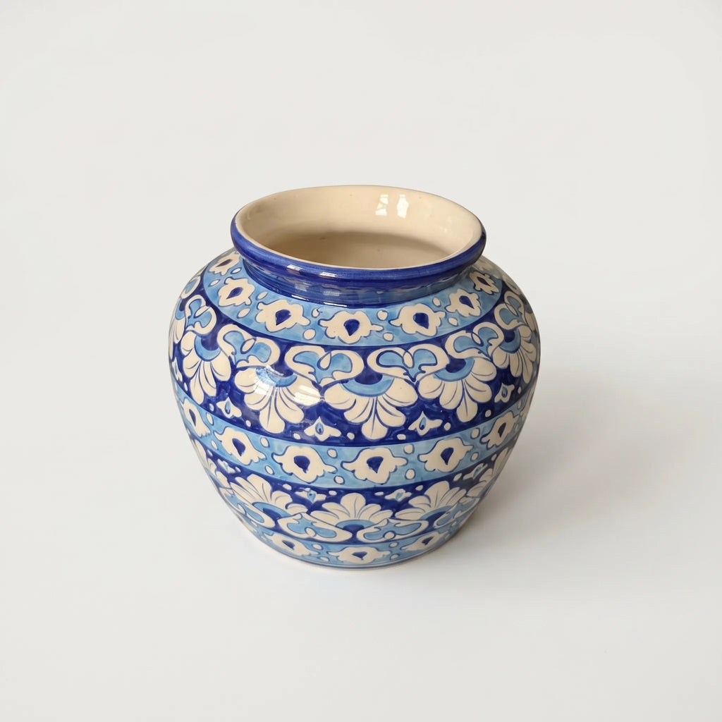 Blue Pottery Apple Vase – 9” Round Ceramic Decoration Vase
