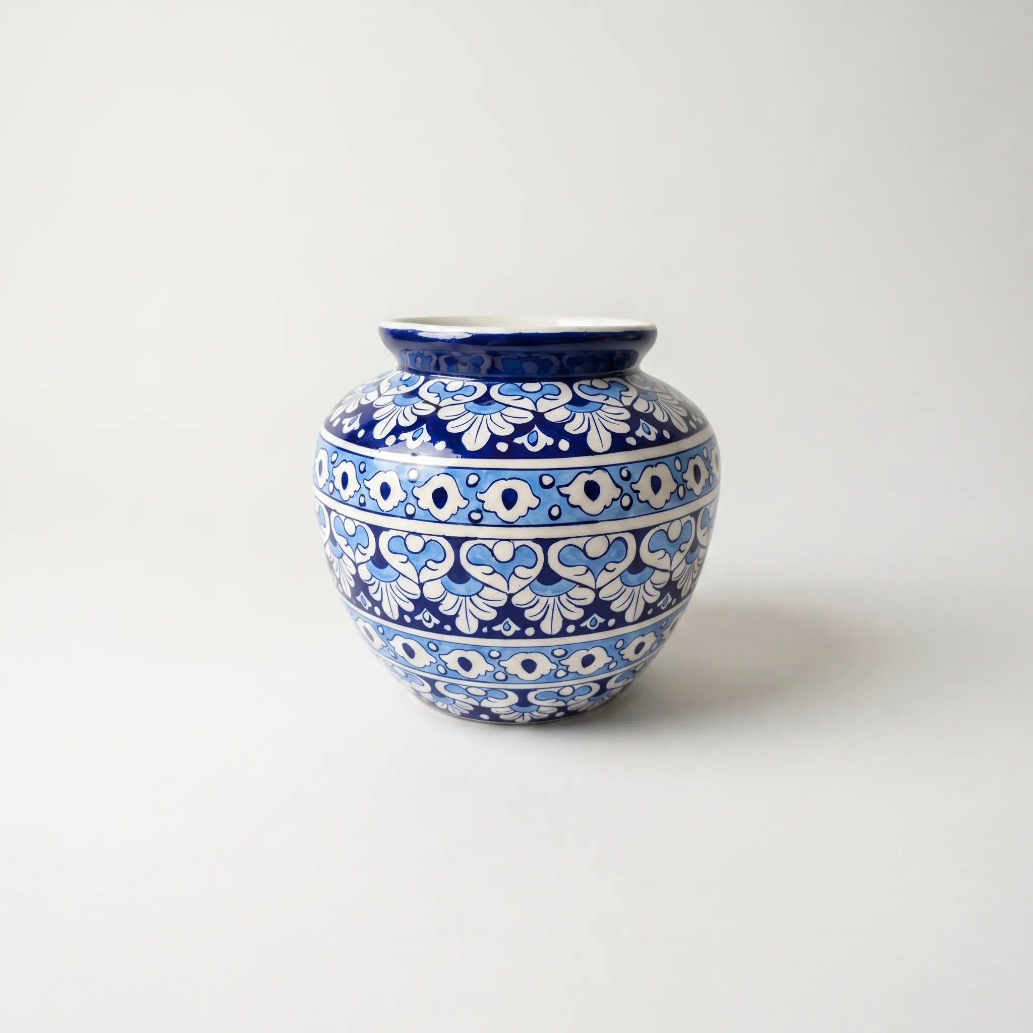 Blue Pottery Apple Vase – 9” Sky Blue Floral Ceramic Decor Vase
