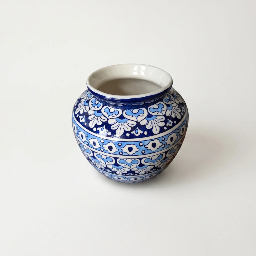 Blue Pottery Apple Vase – 9” Sky Blue Floral Ceramic Decor Vase