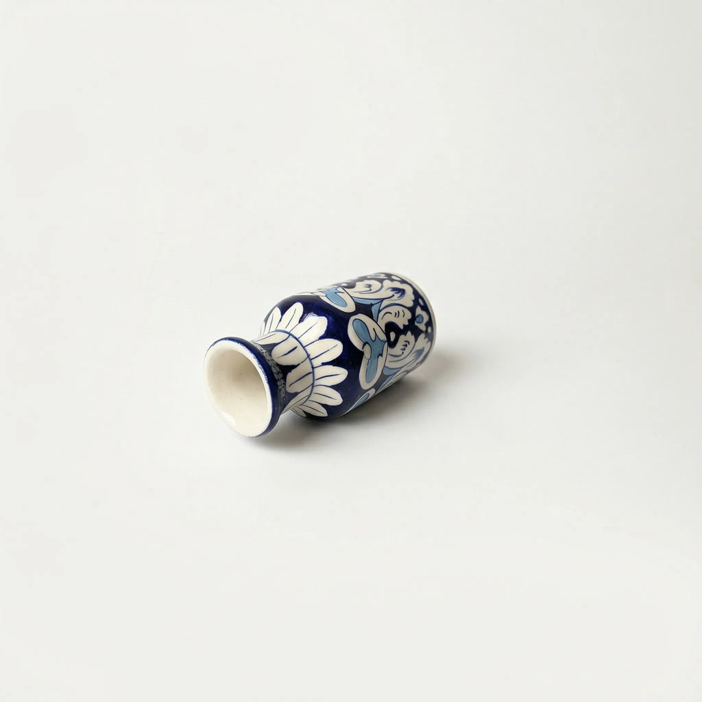 Blue Pottery Mini Bottle Vase - Heart Motif - Dark blue