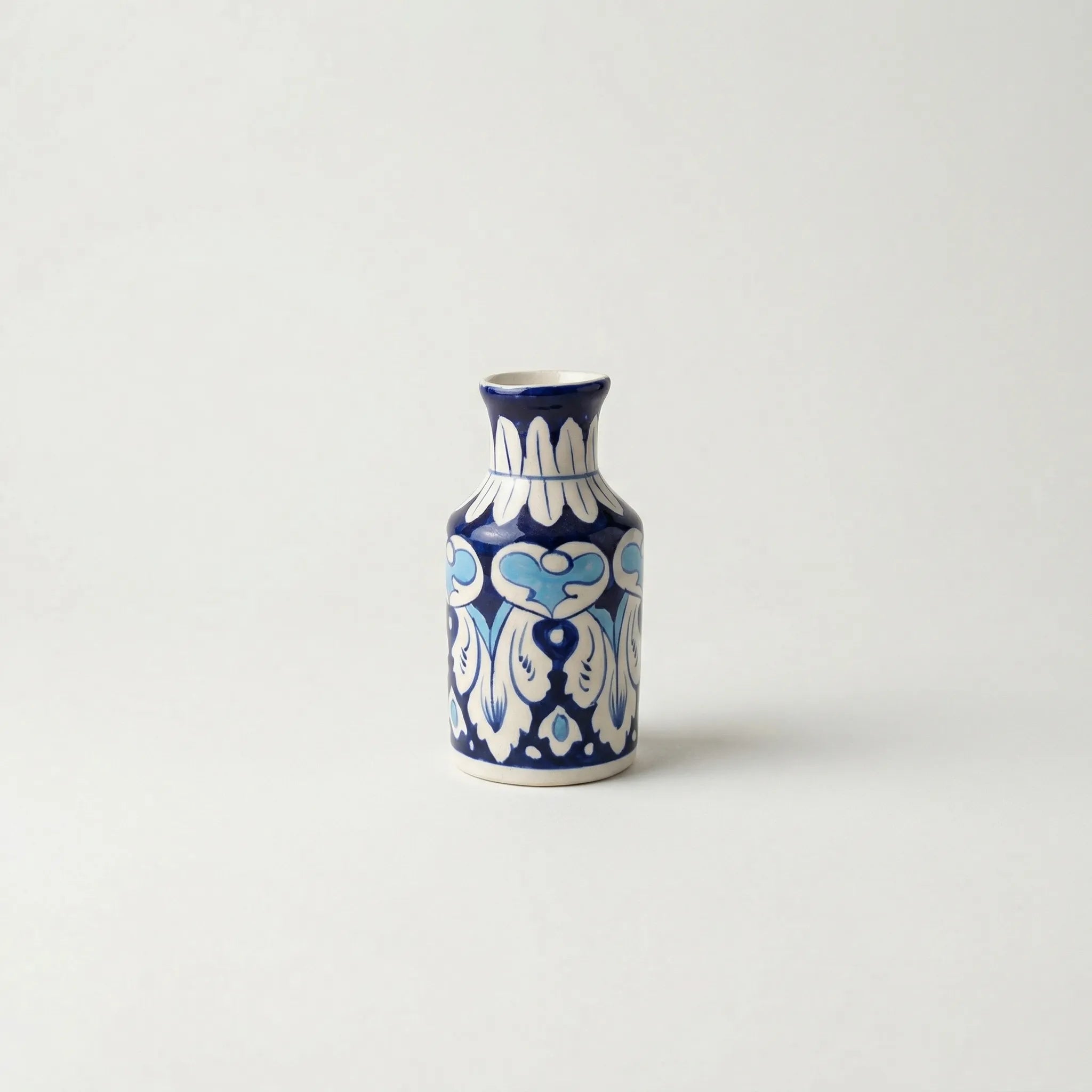 Blue Pottery Mini Bottle Vase - Heart Motif - Dark blue