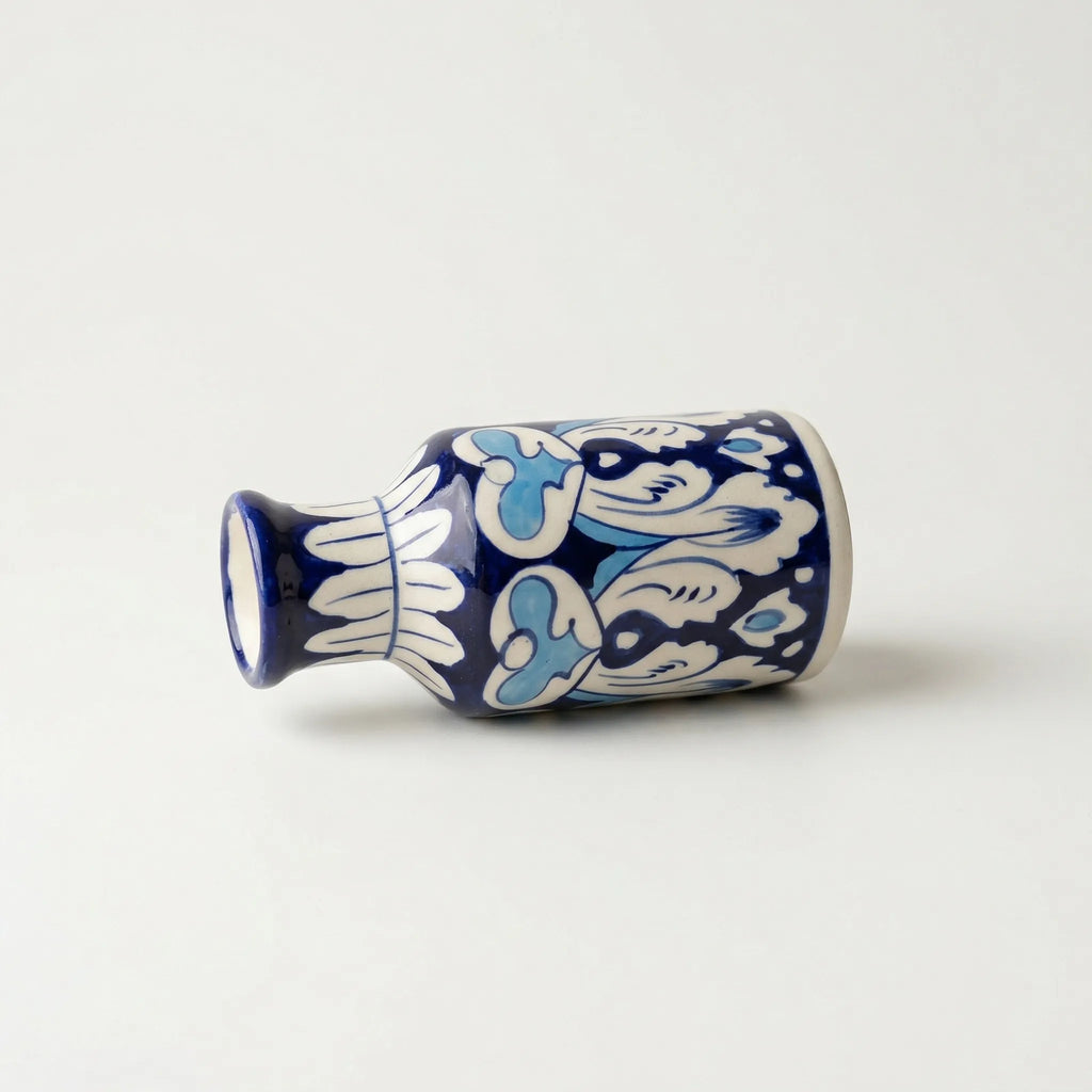 Blue Pottery Mini Bottle Vase - Heart Motif - Dark blue