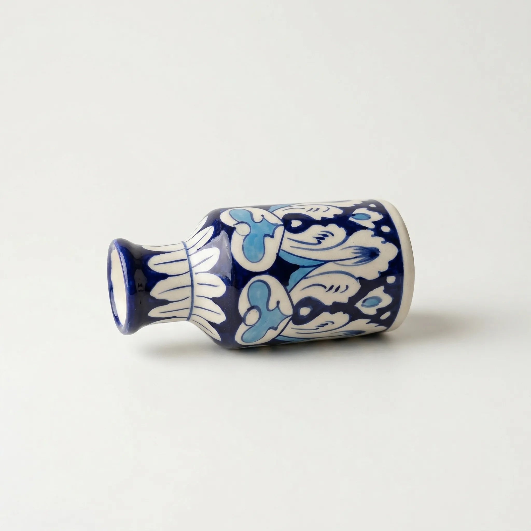 Blue Pottery Mini Bottle Vase - Heart Motif - Dark blue
