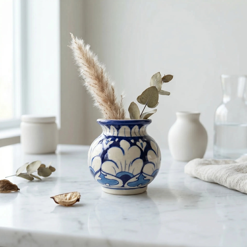 Multani Blue Pottery Mini Garwi Vase – Hand-Painted Decorative Ceramic Vase (3 Inch)