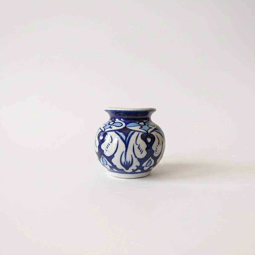 Multani Blue Pottery Mini Garwi Vase – Floral Hand-Painted Ceramic Decor (3 Inch)