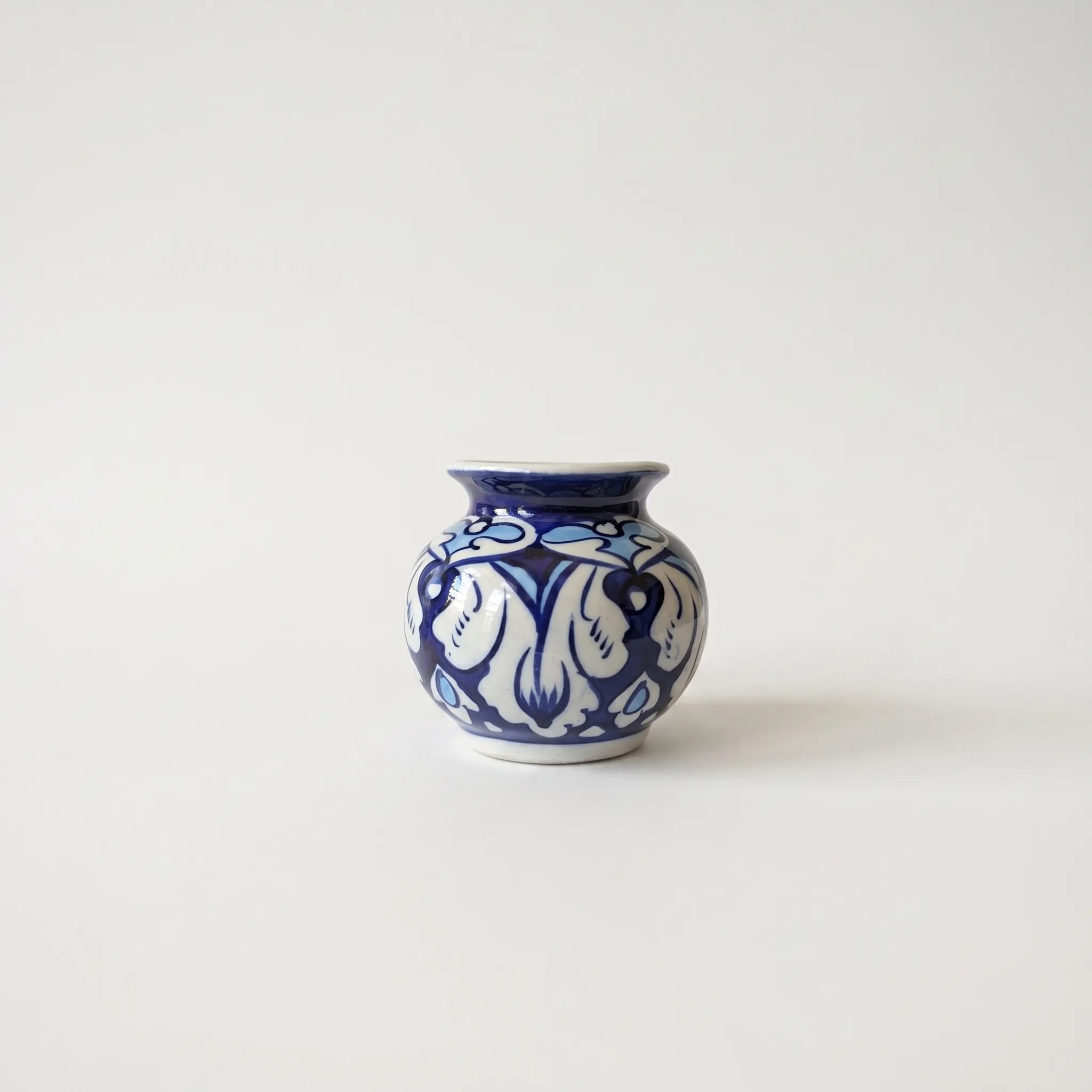 Multani Blue Pottery Mini Garwi Vase – Floral Hand-Painted Ceramic Decor (3 Inch)