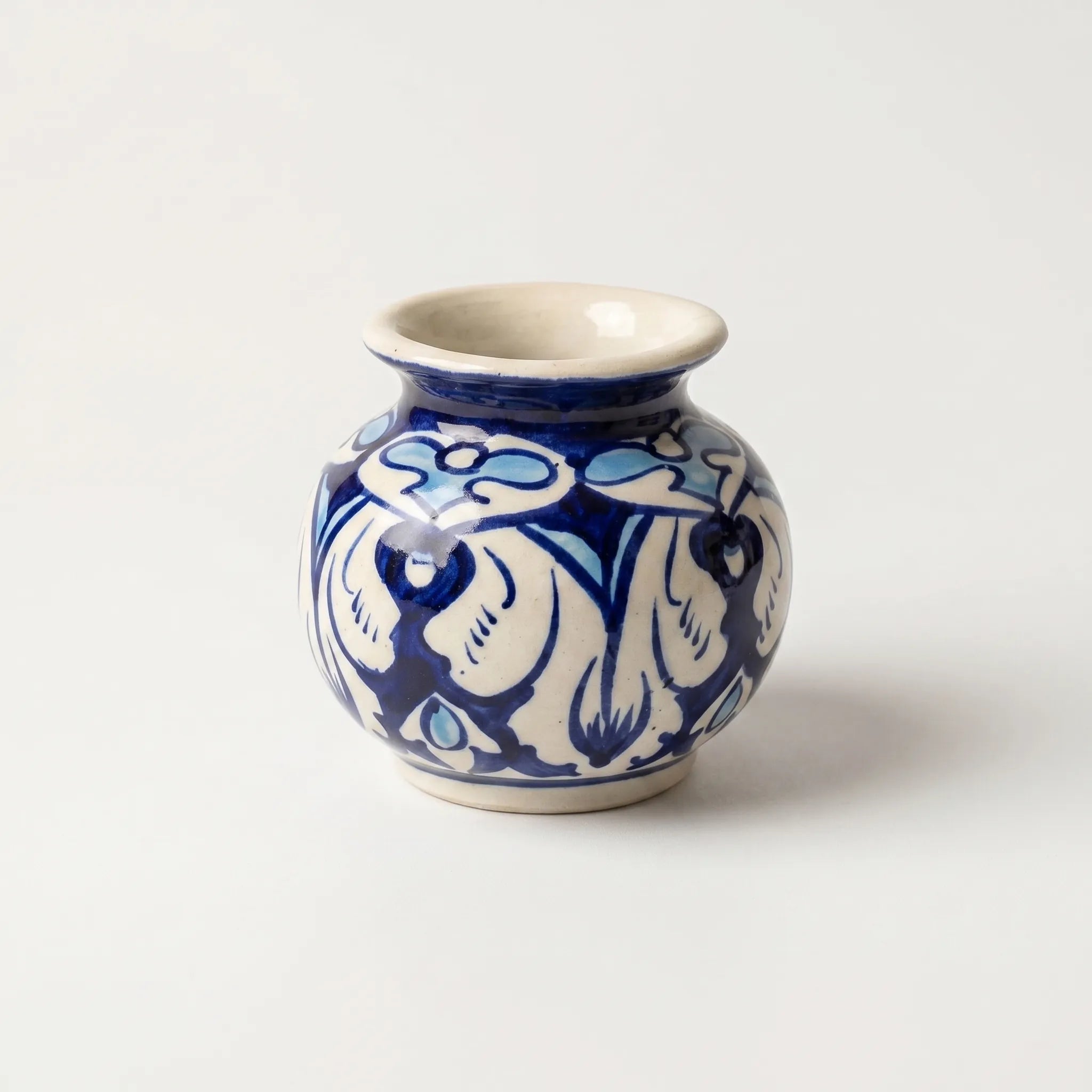 Multani Blue Pottery Mini Garwi Vase – Floral Hand-Painted Ceramic Decor (3 Inch)