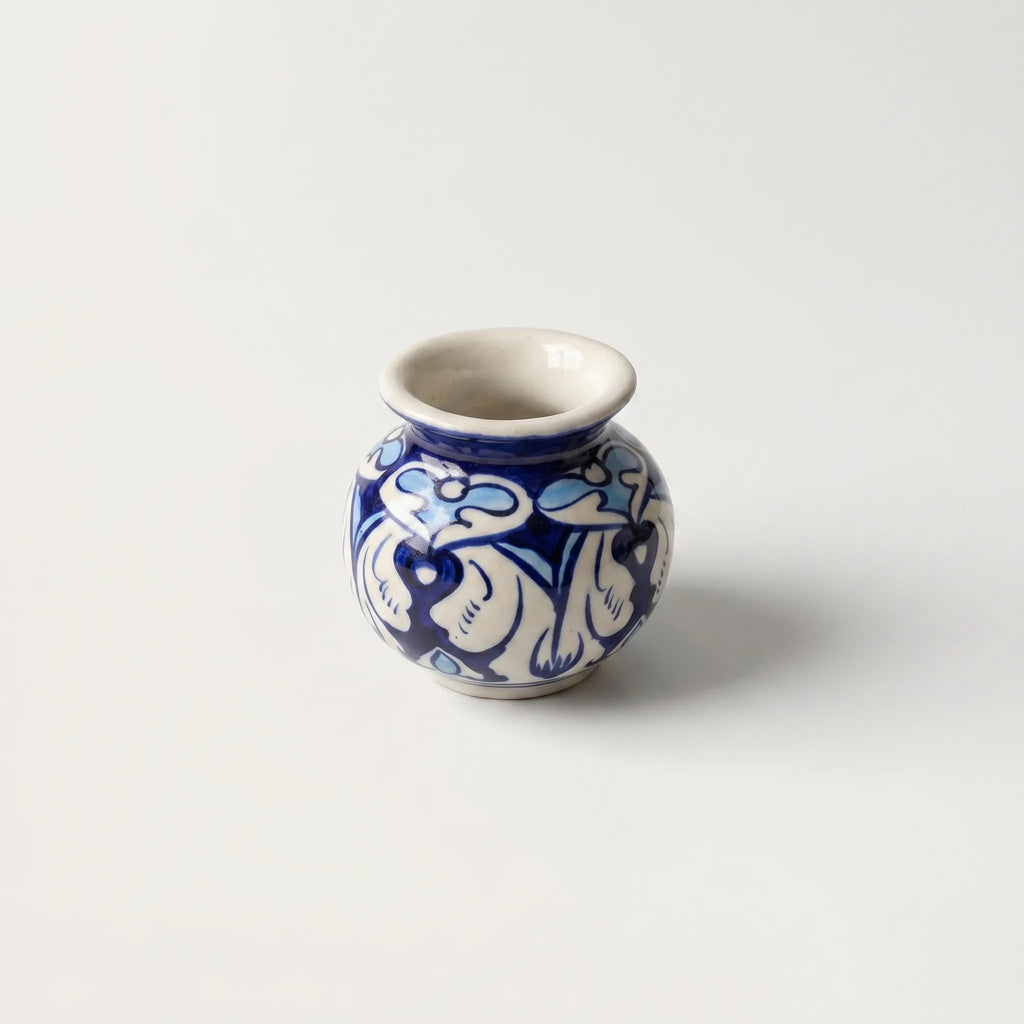 Multani Blue Pottery Mini Garwi Vase – Floral Hand-Painted Ceramic Decor (3 Inch)