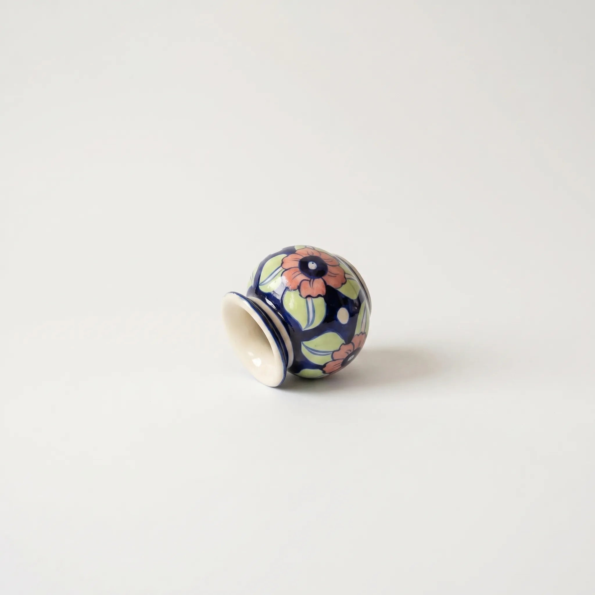 Multani Blue Pottery Mini Garwi Vase – Hand-Painted Floral Ceramic Decor with Color Accents (3 Inch)