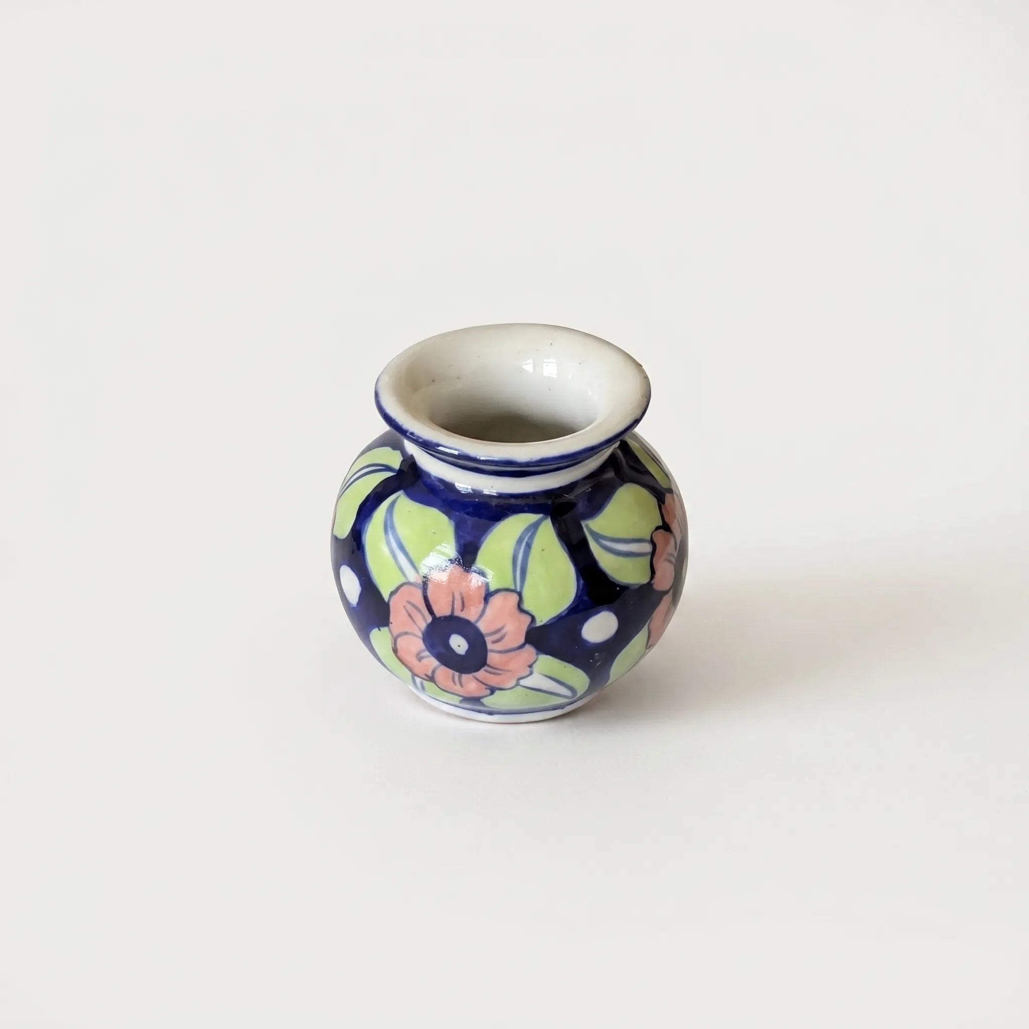 Multani Blue Pottery Mini Garwi Vase – Hand-Painted Floral Ceramic Decor with Color Accents (3 Inch)