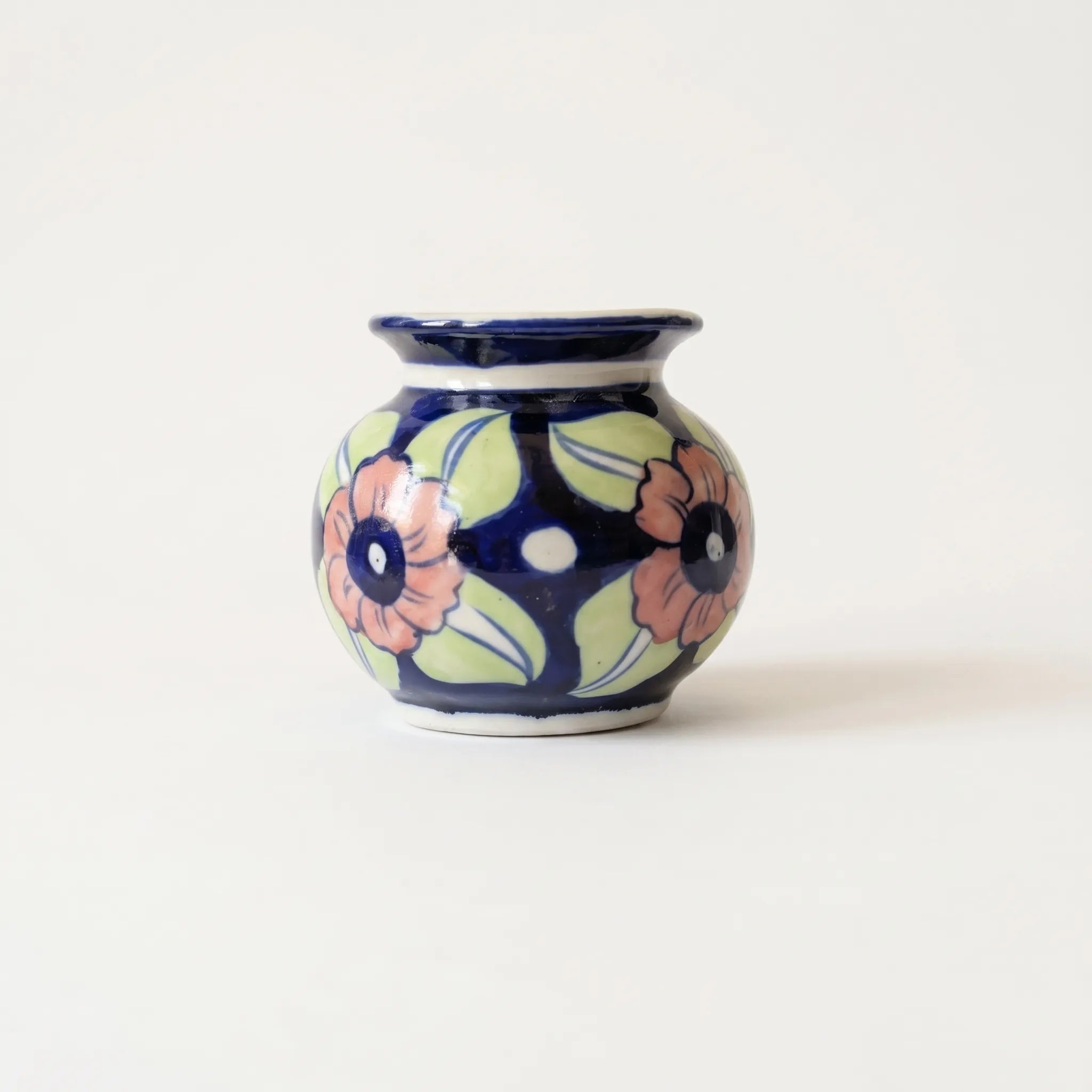 Multani Blue Pottery Mini Garwi Vase – Hand-Painted Floral Ceramic Decor with Color Accents (3 Inch)