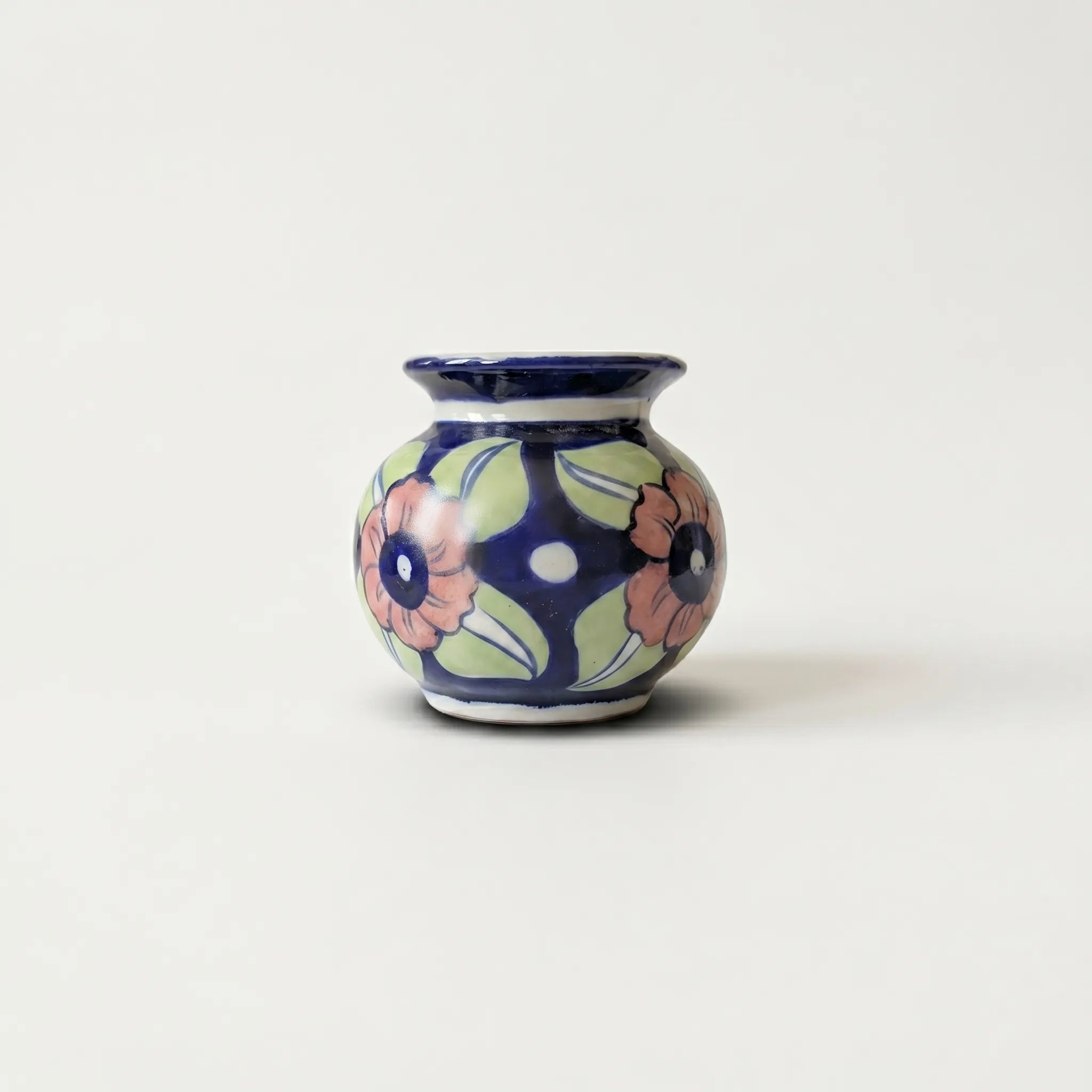 Multani Blue Pottery Mini Garwi Vase – Hand-Painted Floral Ceramic Decor with Color Accents (3 Inch)