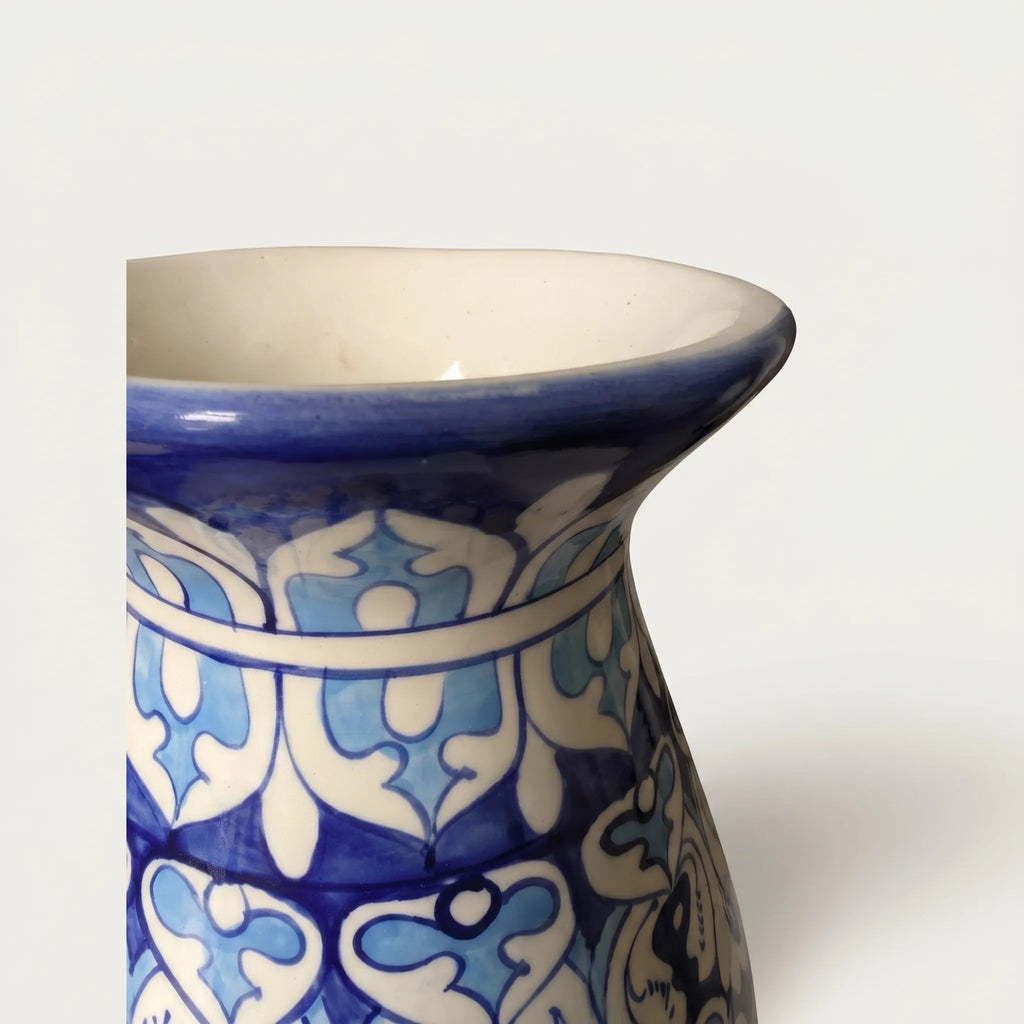Blue Pottery Round Bottom Vase Ligh Blue- Hand-Painted Ceramic Decor