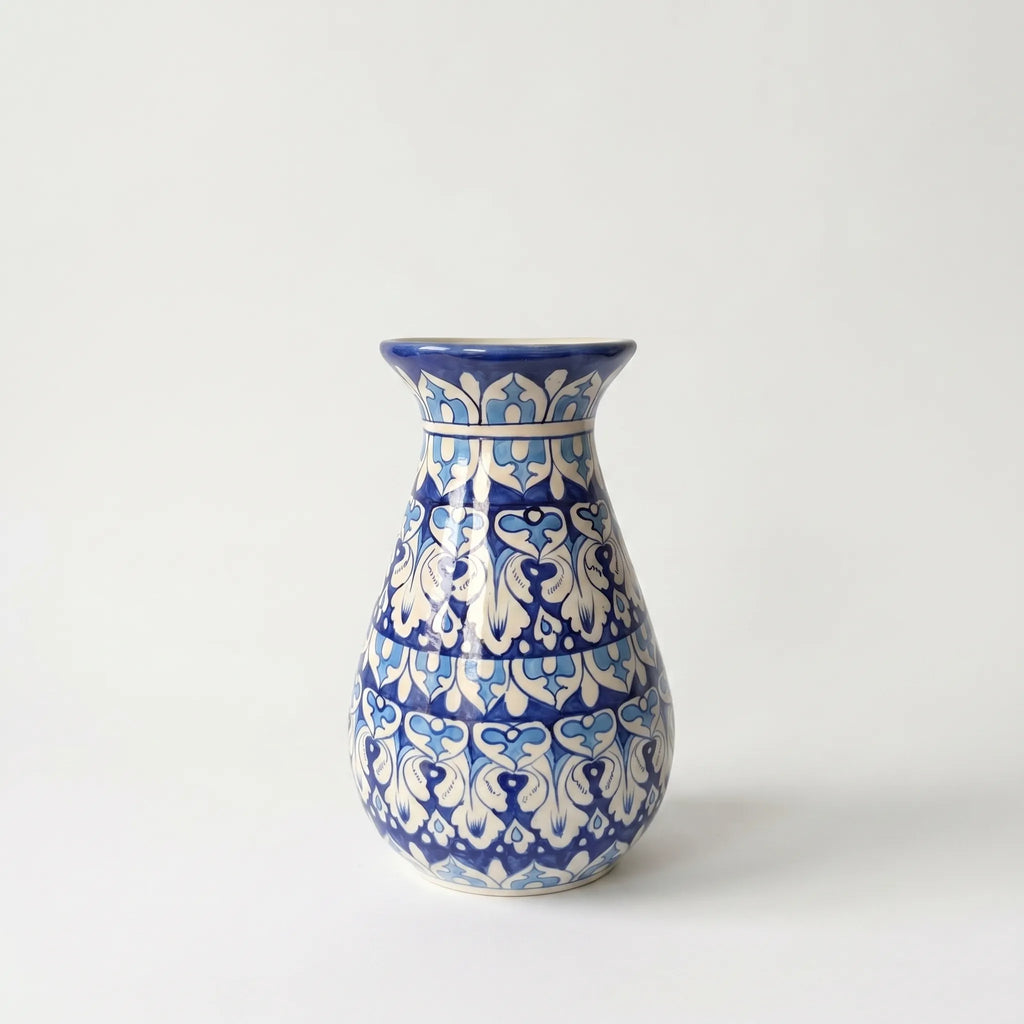 Blue Pottery Round Bottom Vase Ligh Blue- Hand-Painted Ceramic Decor