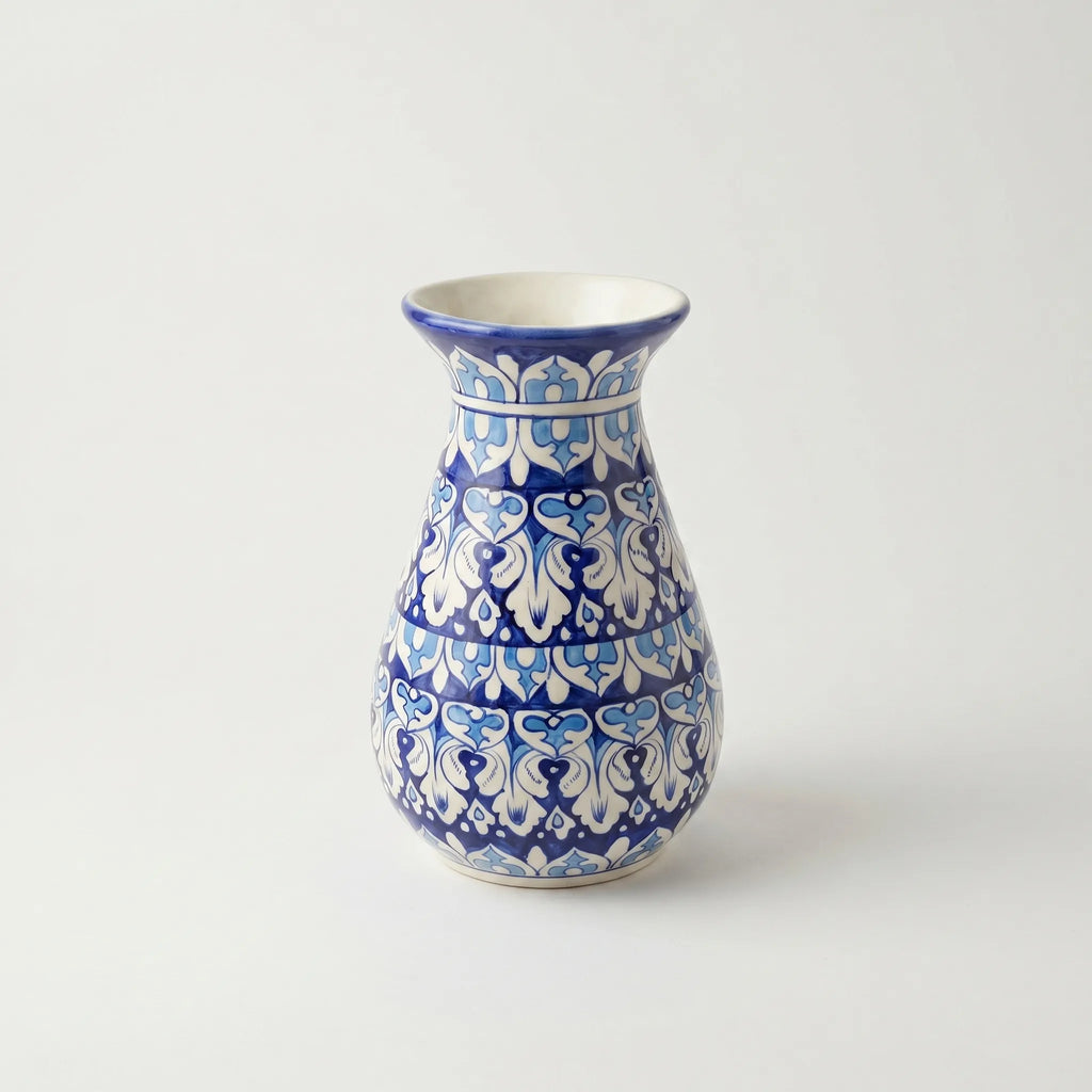 Blue Pottery Round Bottom Vase Ligh Blue- Hand-Painted Ceramic Decor