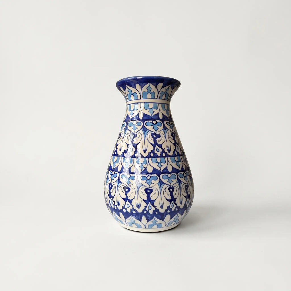 Blue Pottery Round Bottom Vase Ligh Blue- Hand-Painted Ceramic Decor