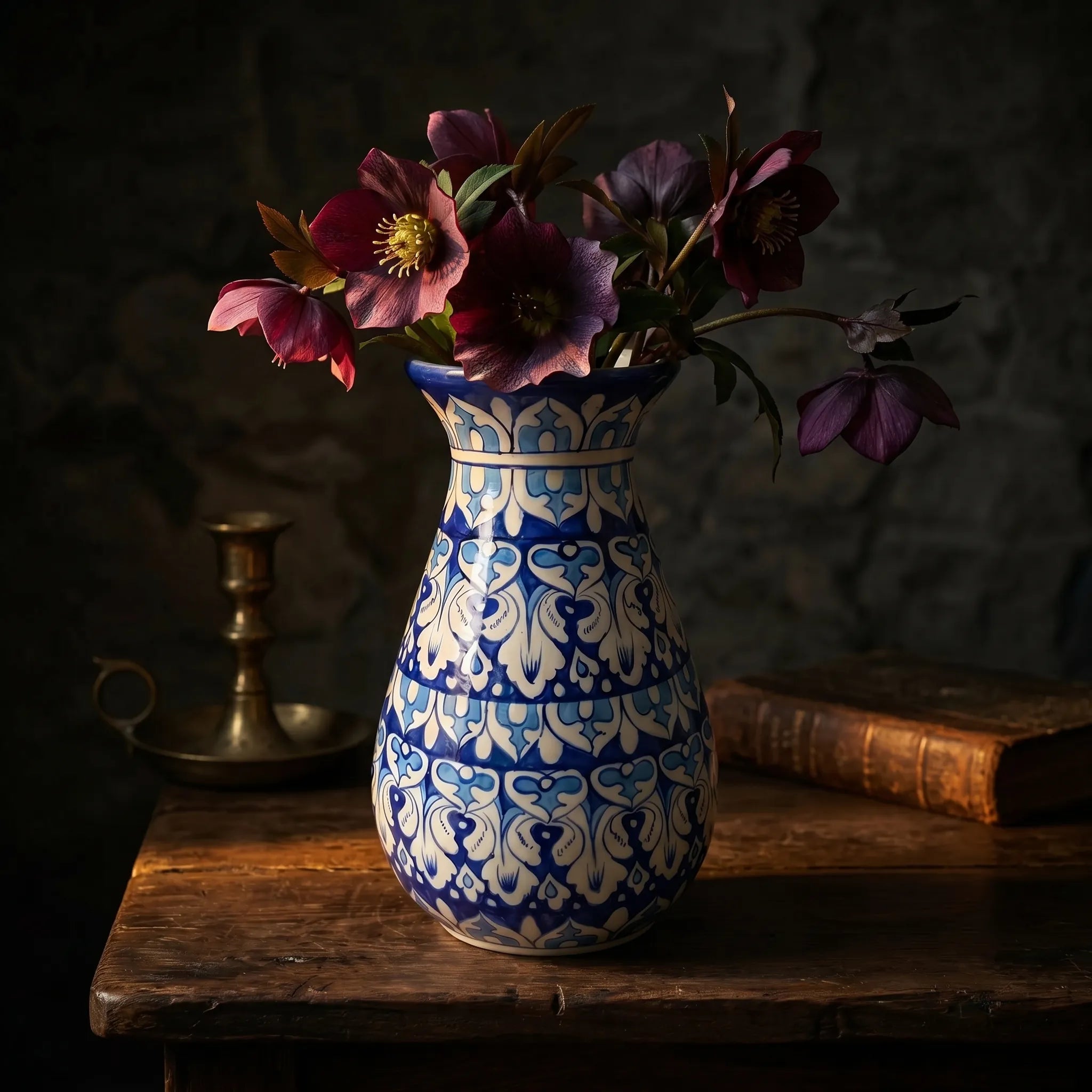 Blue Pottery Round Bottom Vase Ligh Blue- Hand-Painted Ceramic Decor