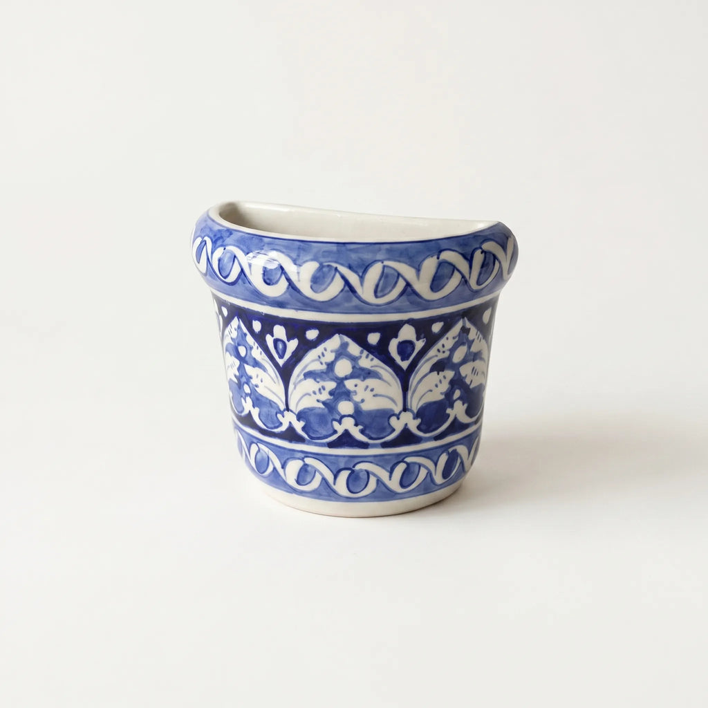Blue Pottery Wall Planter – 5” Ceramic Hanging Planter (Multani) Arabesque Design