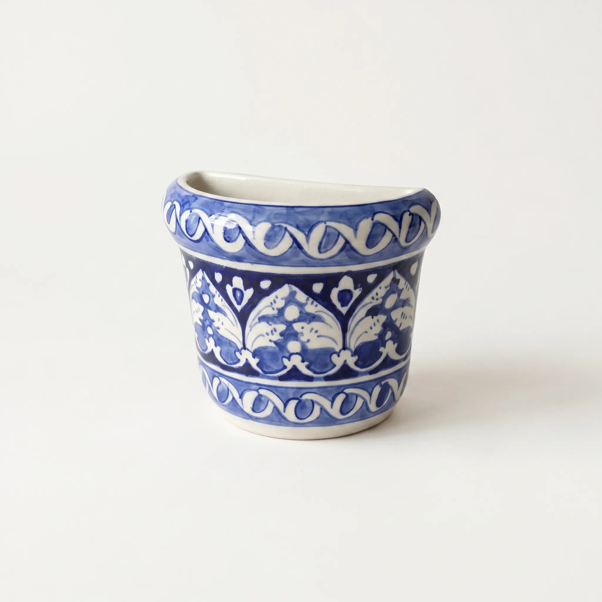 Blue Pottery Wall Planter – 5” Ceramic Hanging Planter (Multani) Arabesque Design