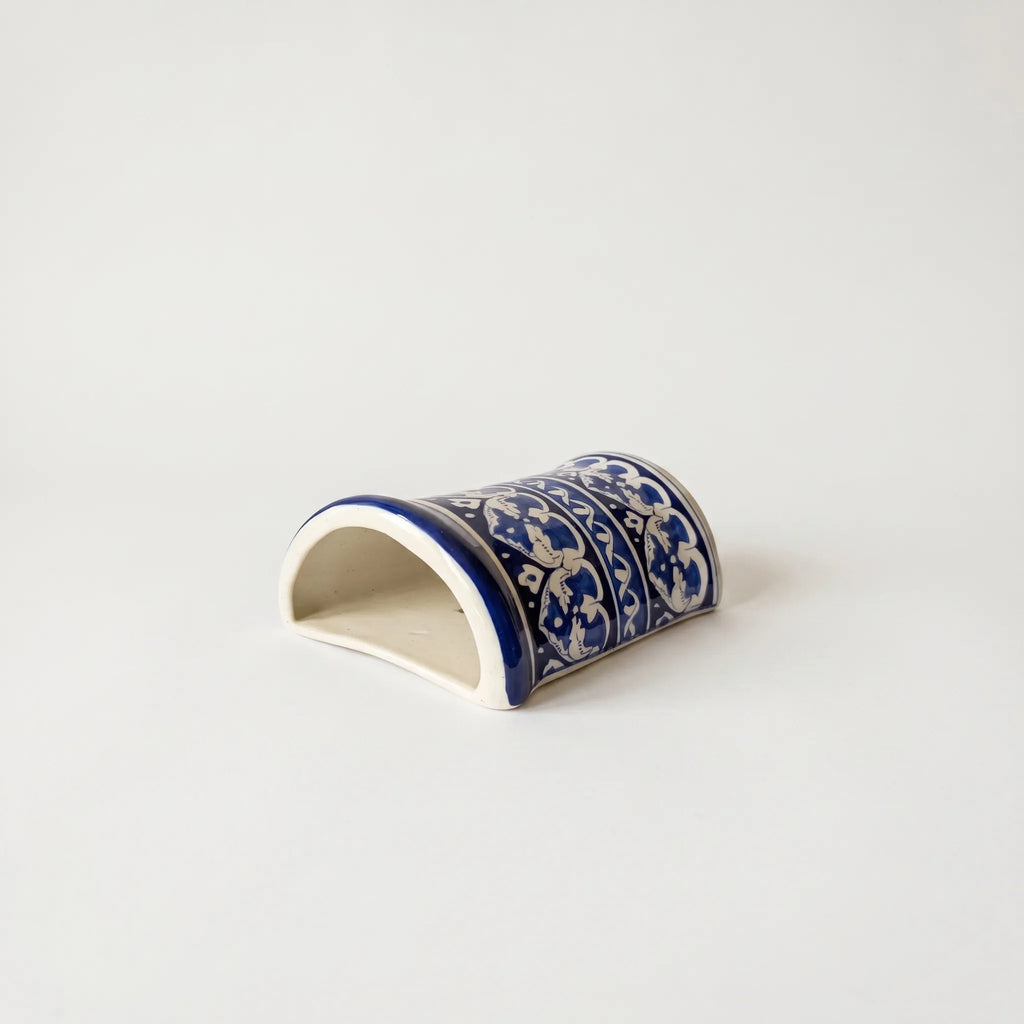 Blue Pottery Wall Planter – 7 Inch High Ceramic Hanging Planter (Slanted Rim)