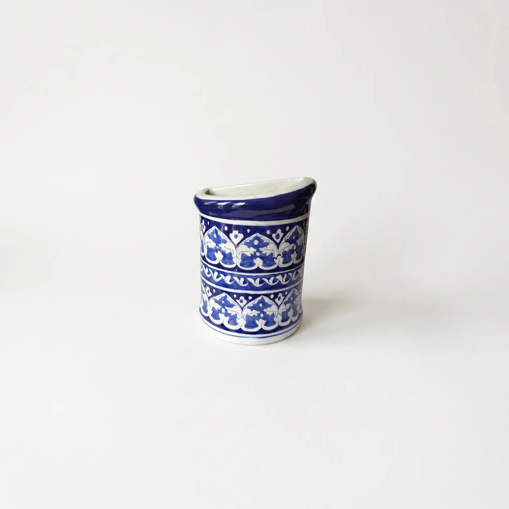 Blue Pottery Wall Planter – 7 Inch High Ceramic Hanging Planter (Slanted Rim)