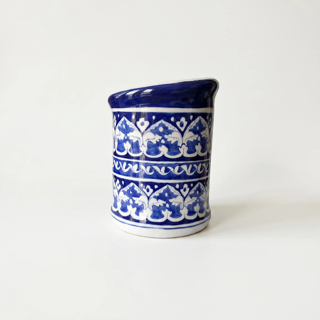 Blue Pottery Wall Planter – 7 Inch High Ceramic Hanging Planter (Slanted Rim)
