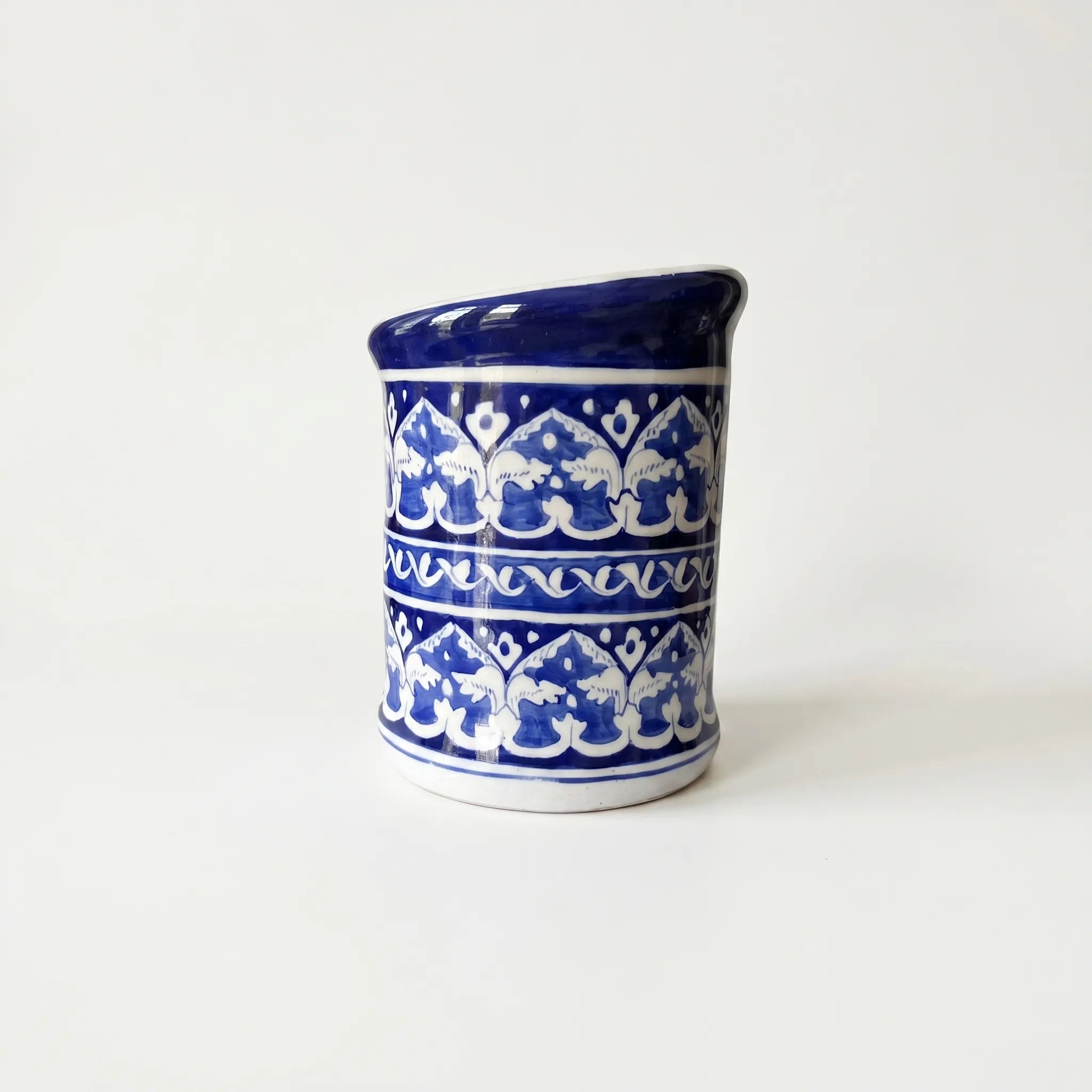 Blue Pottery Wall Planter – 7 Inch High Ceramic Hanging Planter (Slanted Rim)