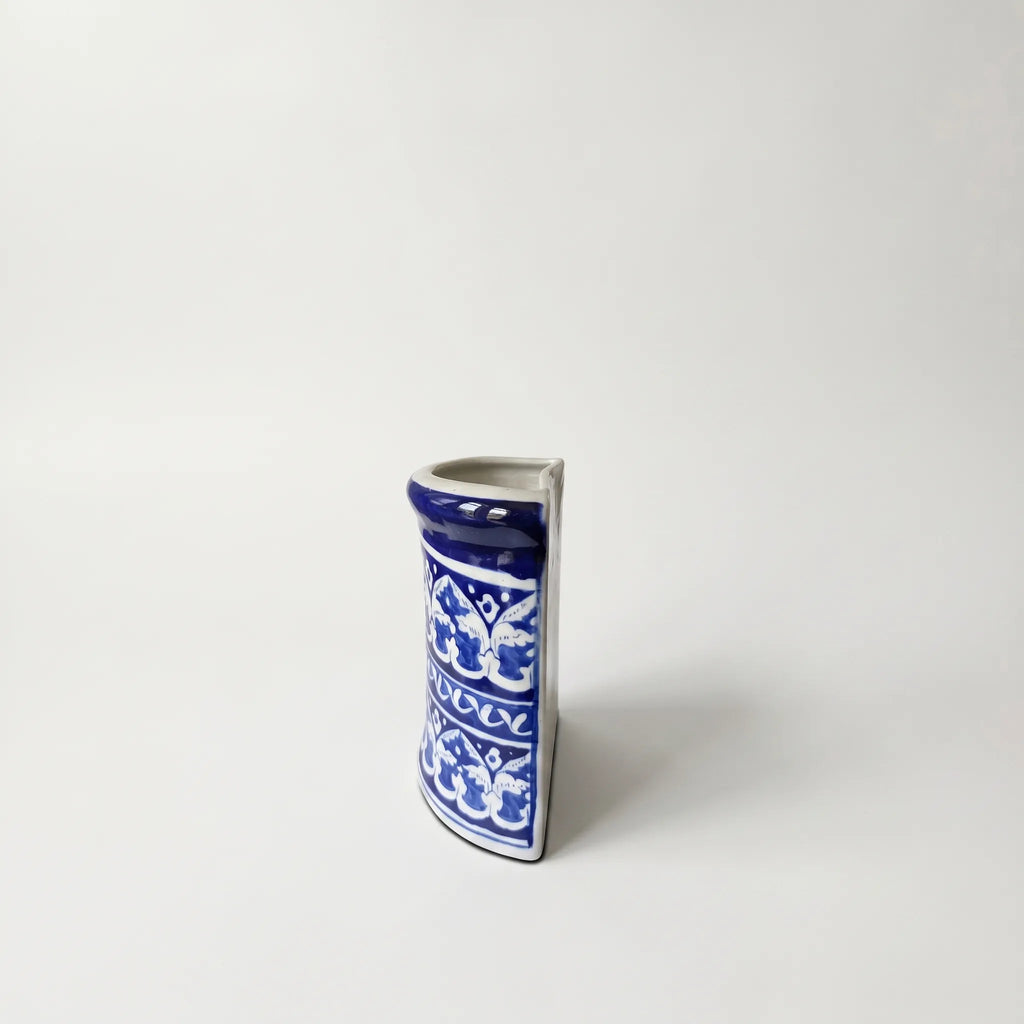 Blue Pottery Wall Planter – 7 Inch High Ceramic Hanging Planter (Slanted Rim)