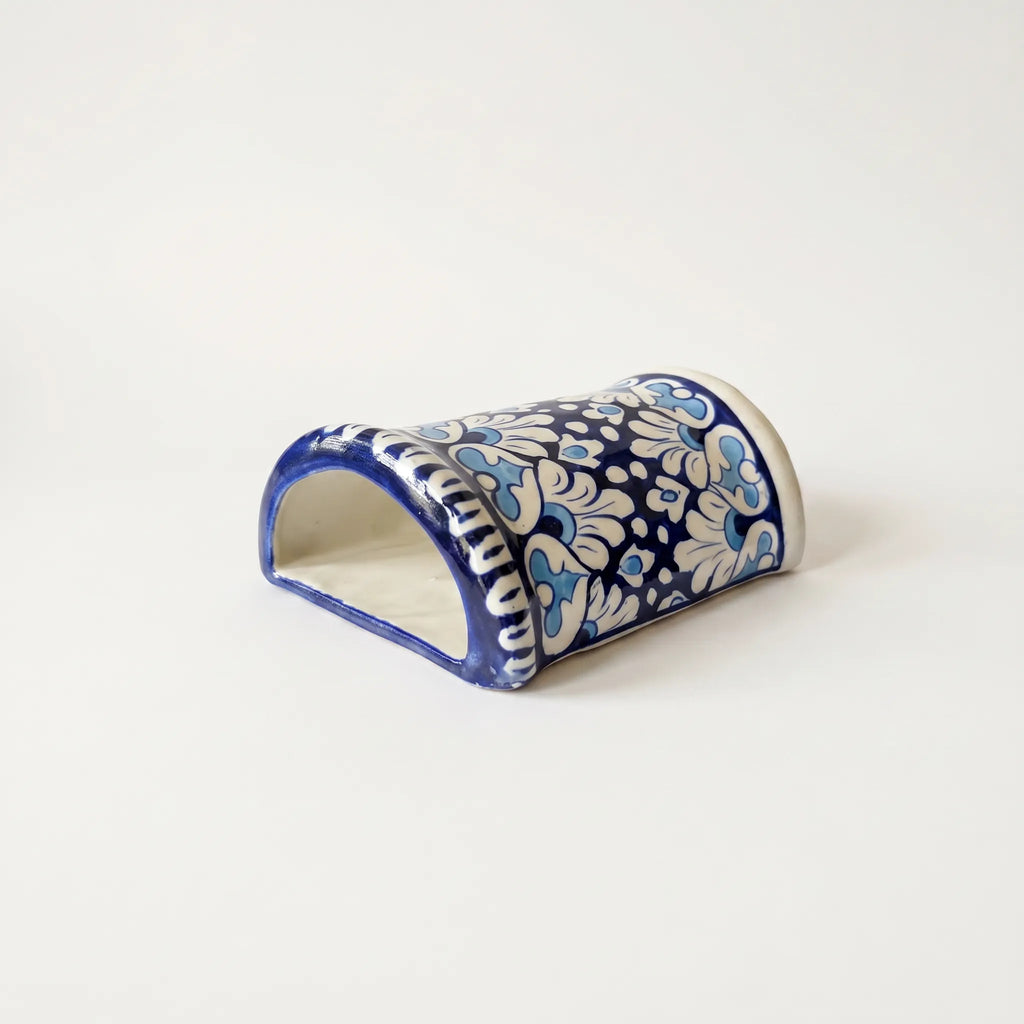 Blue Pottery Wall Planter – 7 Inch High Ceramic Hanging Planter (Slanted Rim) Light & Dark Blue