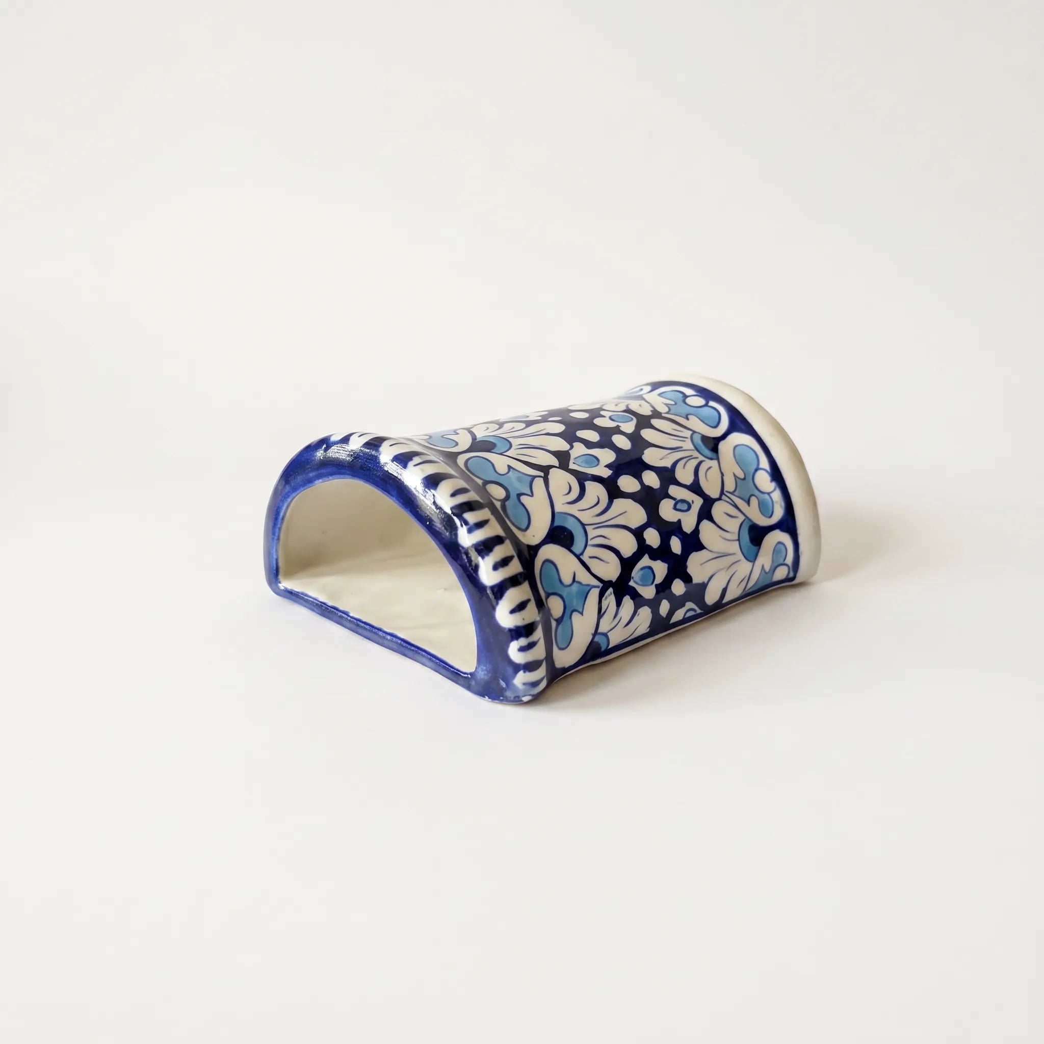 Blue Pottery Wall Planter – 7 Inch High Ceramic Hanging Planter (Slanted Rim) Light & Dark Blue