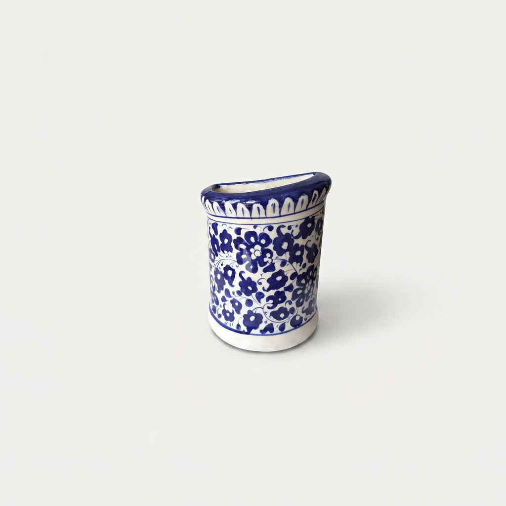 Blue Pottery Wall Planter – 7 Inch High Ceramic Hanging Planter (Slanted Rim) Serena Design