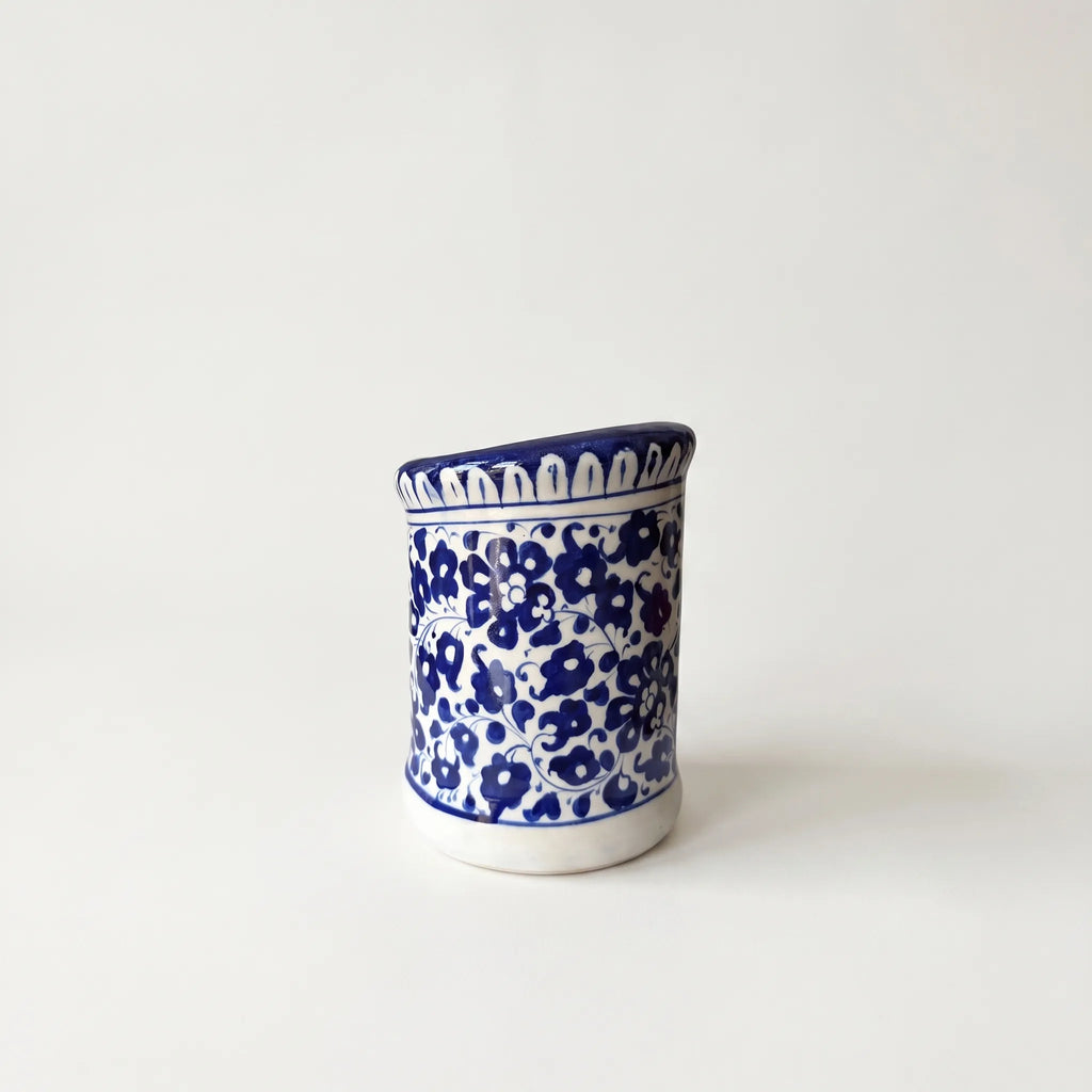 Blue Pottery Wall Planter – 7 Inch High Ceramic Hanging Planter (Slanted Rim) Serena Design