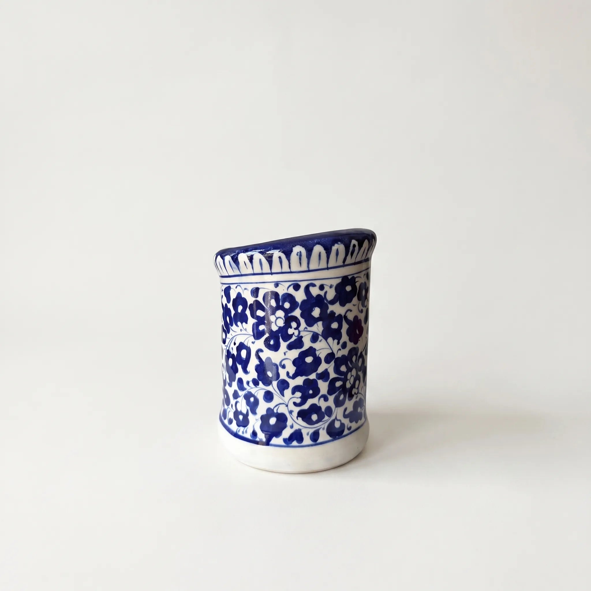 Blue Pottery Wall Planter – 7 Inch High Ceramic Hanging Planter (Slanted Rim) Serena Design