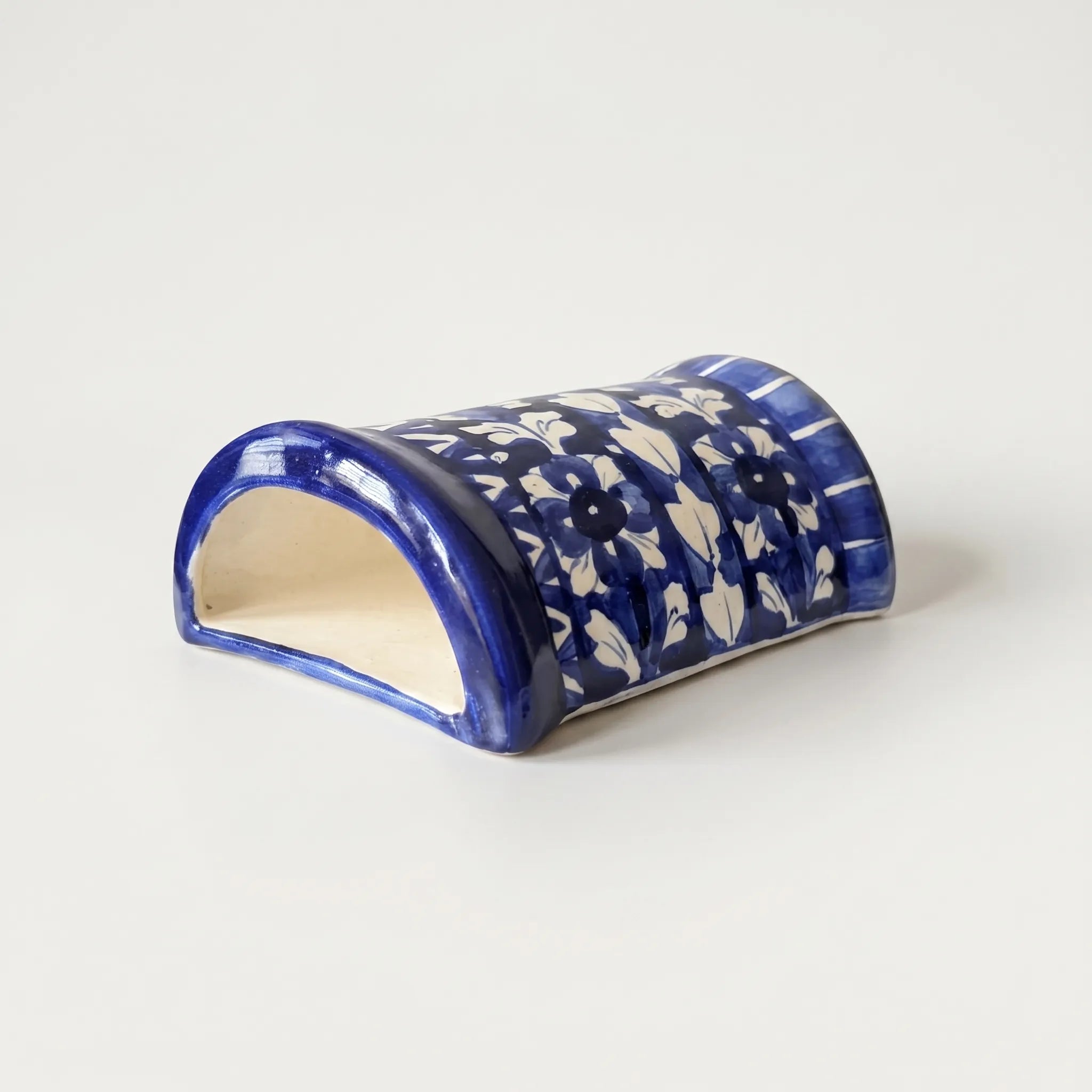 Blue Pottery Wall Planter – 7 Inch High Ceramic Hanging Planter (Slanted Rim) Dark Blue