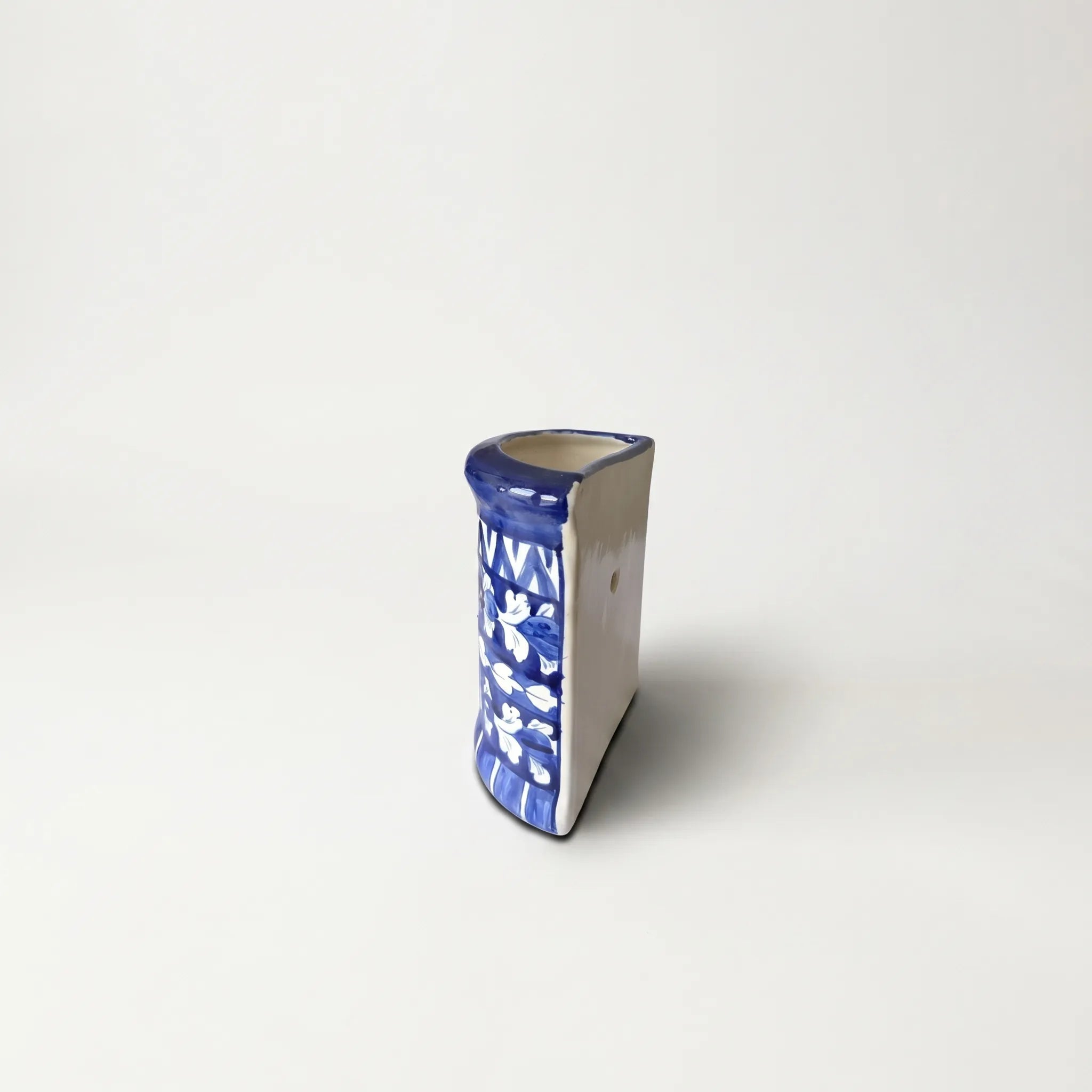 Blue Pottery Wall Planter – 7 Inch High Ceramic Hanging Planter (Slanted Rim) Dark Blue