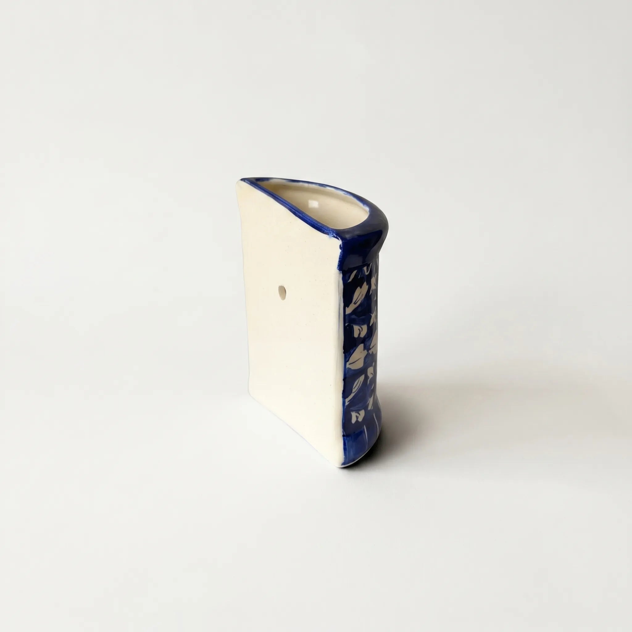 Blue Pottery Wall Planter – 7 Inch High Ceramic Hanging Planter (Slanted Rim) Dark Blue