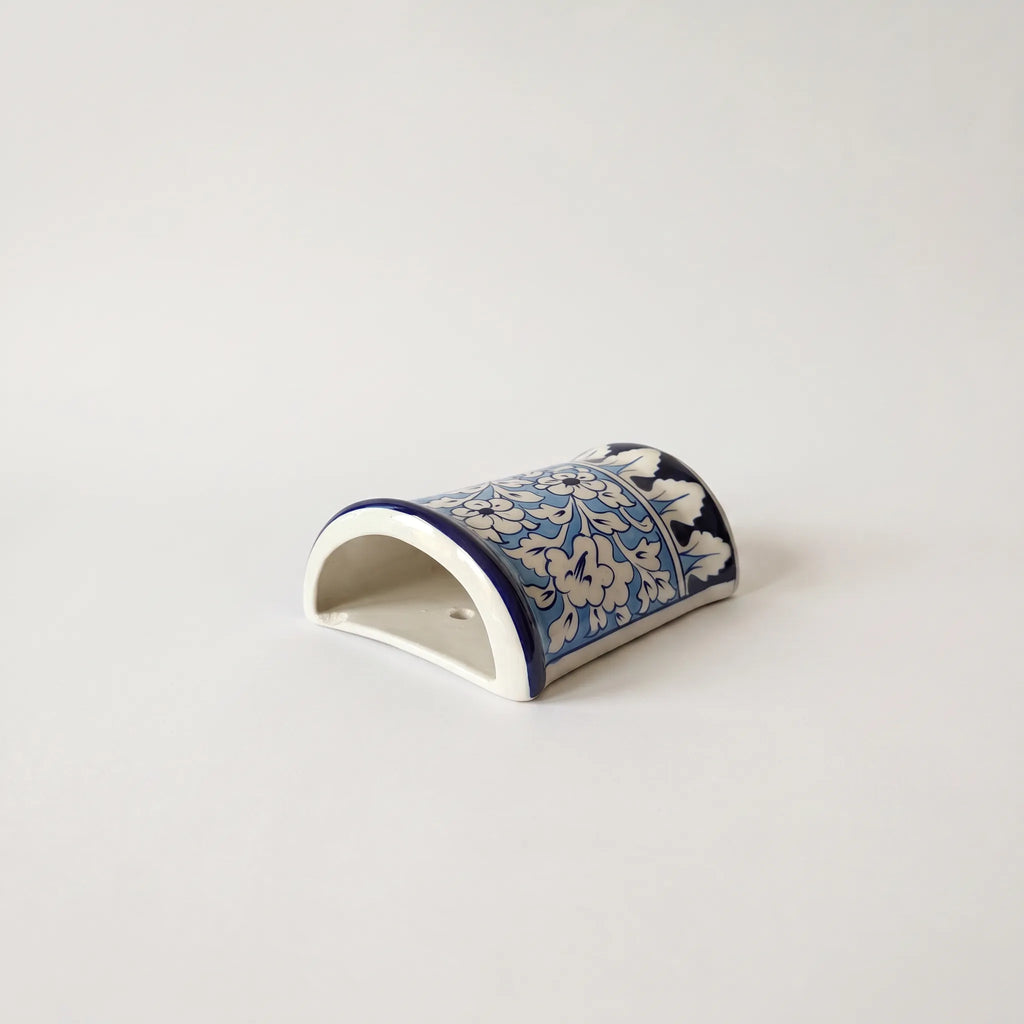 Blue Pottery Wall Planter – 7 Inch High Ceramic Hanging Planter (Slanted Rim) Light Blue (B-Grade))