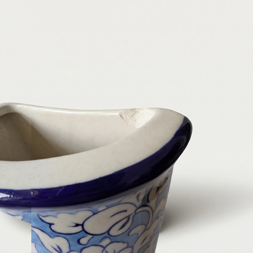 Blue Pottery Wall Planter – 7 Inch High Ceramic Hanging Planter (Slanted Rim) Light Blue (B-Grade))