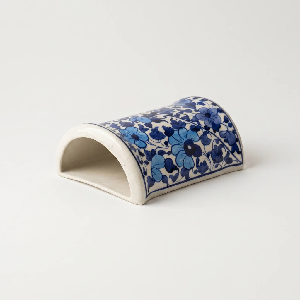Blue Pottery Wall Planter – 7 Inch High Ceramic Hanging Planter (Slanted Rim) Light and Dark Blue