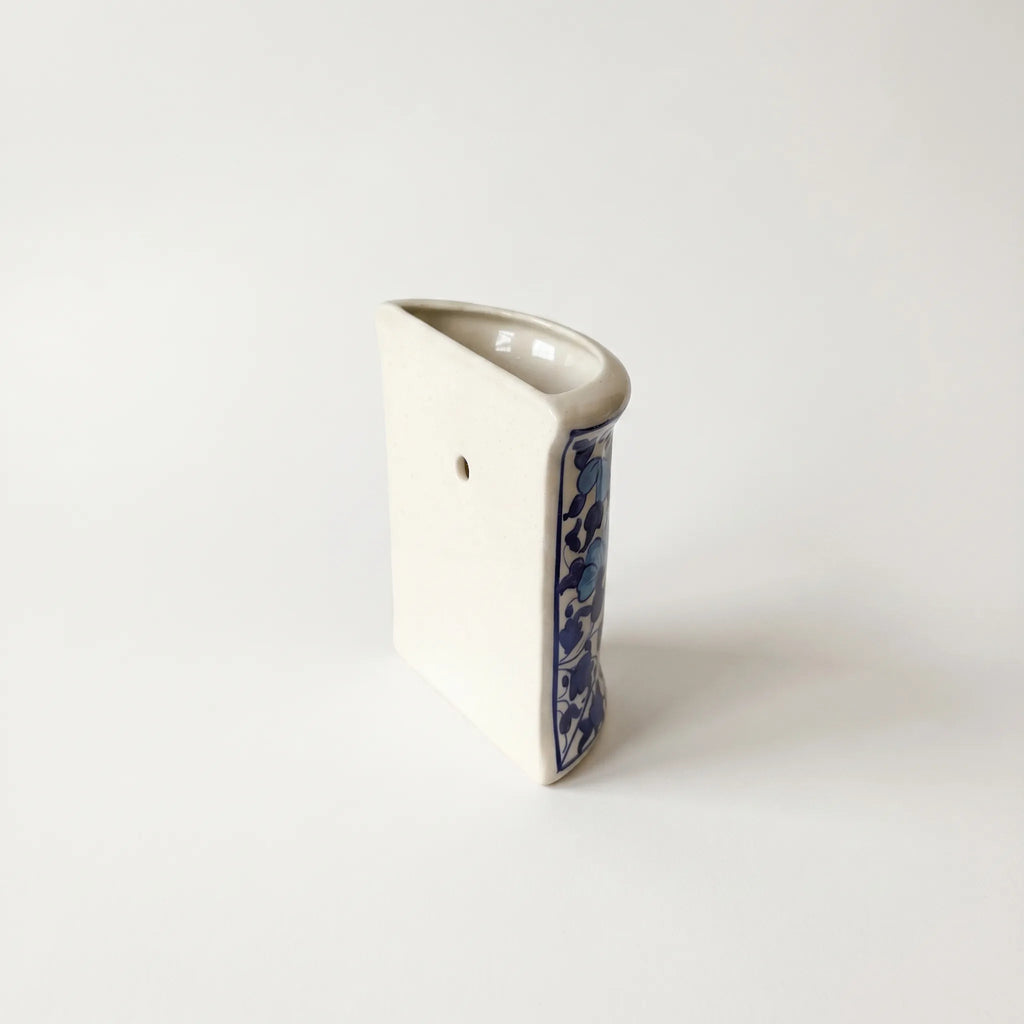 Blue Pottery Wall Planter – 7 Inch High Ceramic Hanging Planter (Slanted Rim) Light and Dark Blue