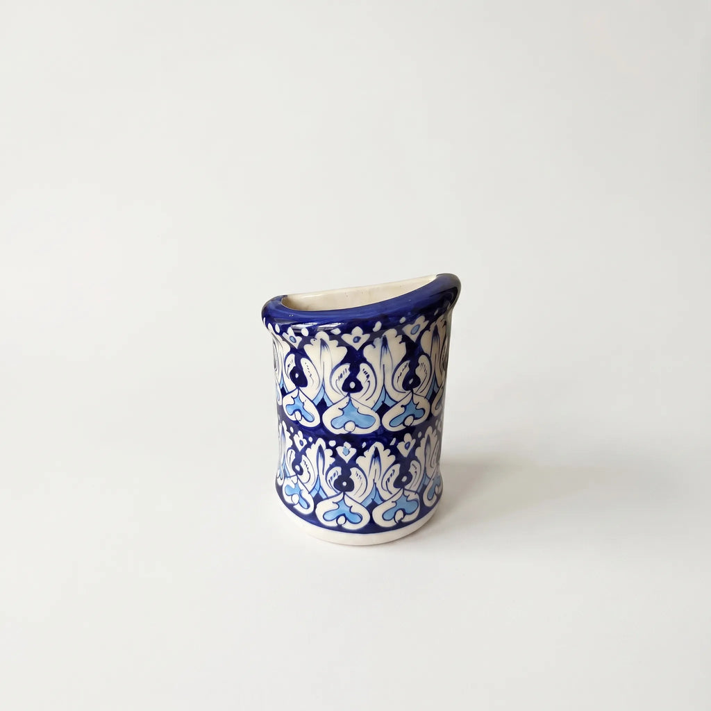 Blue Pottery Wall Planter – 7 Inch High Ceramic Hanging Planter (Slanted Rim) Multani Blue