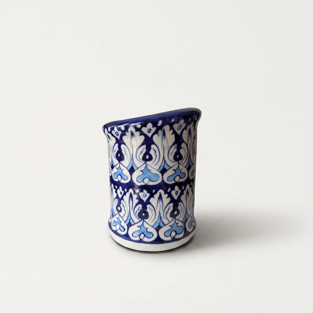 Blue Pottery Wall Planter – 7 Inch High Ceramic Hanging Planter (Slanted Rim) Multani Blue